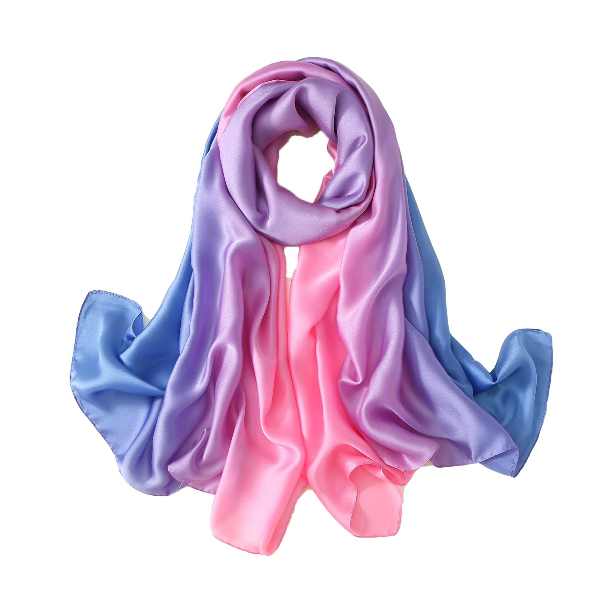 Women's Silk Scarf Lightweight Soft Fashion Wrap Shawl Elegant Gift - Blue Pink Gradient