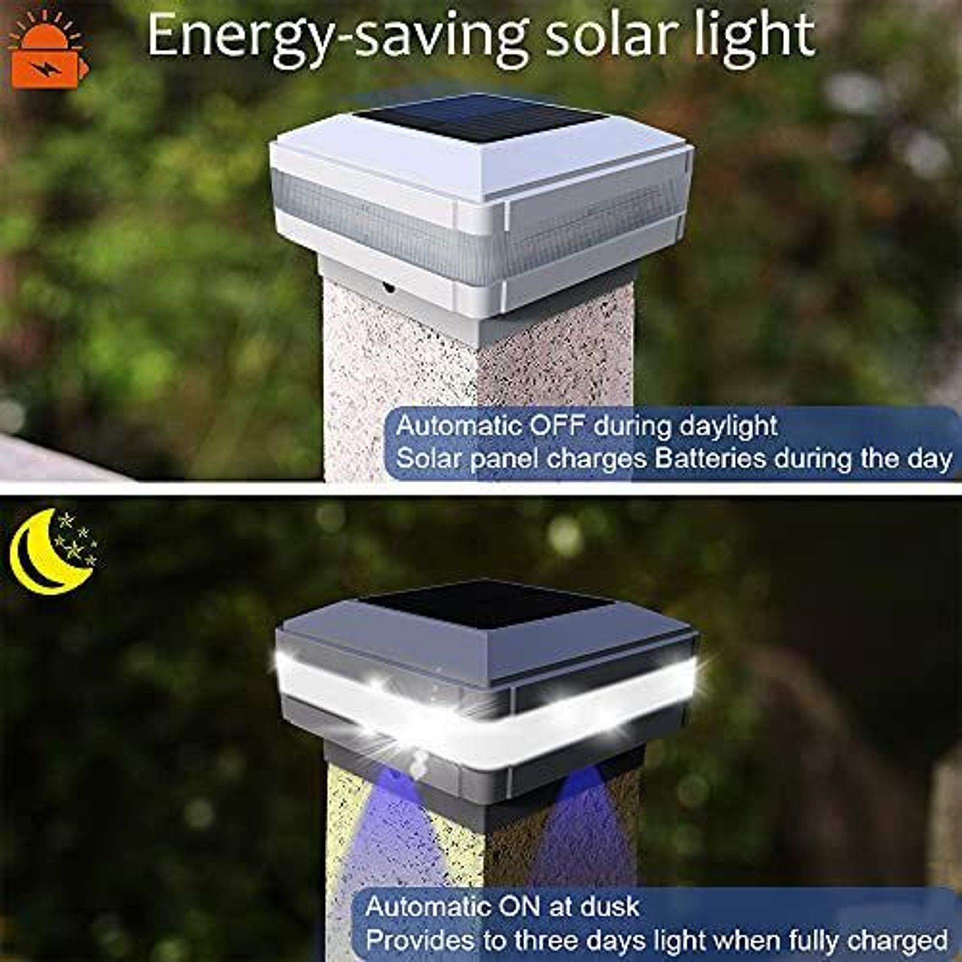 GEYUEYA Solar Pfostenkappenleuchte – 4er-Set, 52 Superhelle LEDs, 2200 MAh Akku, IP65 Wasserdicht – Für Zaunpfosten 6–10 Cm, Automatisches Aufladen & Beleuchtung
