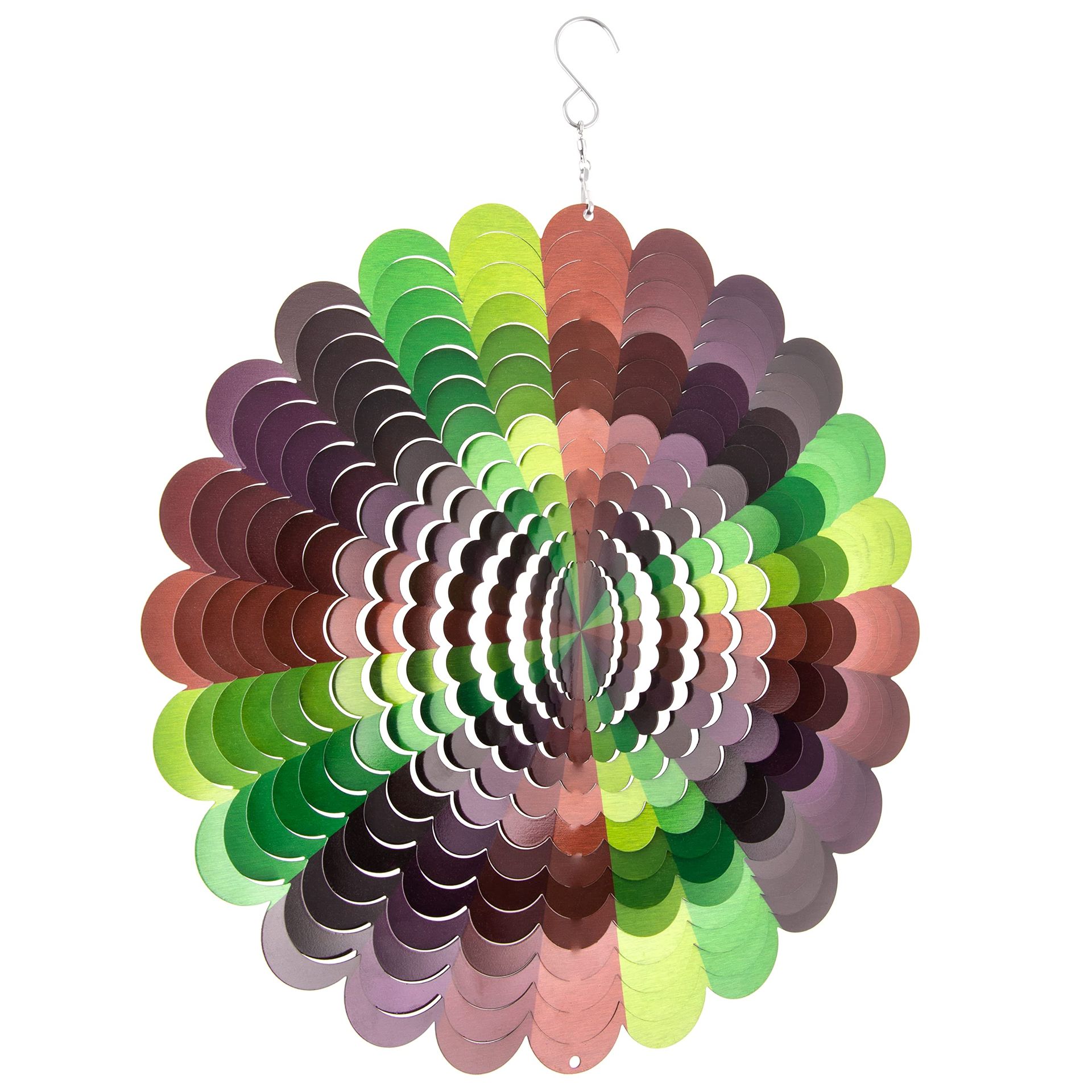 12" 3D Stainless Steel Mandala Wind Spinner - Colourful Garden Décor