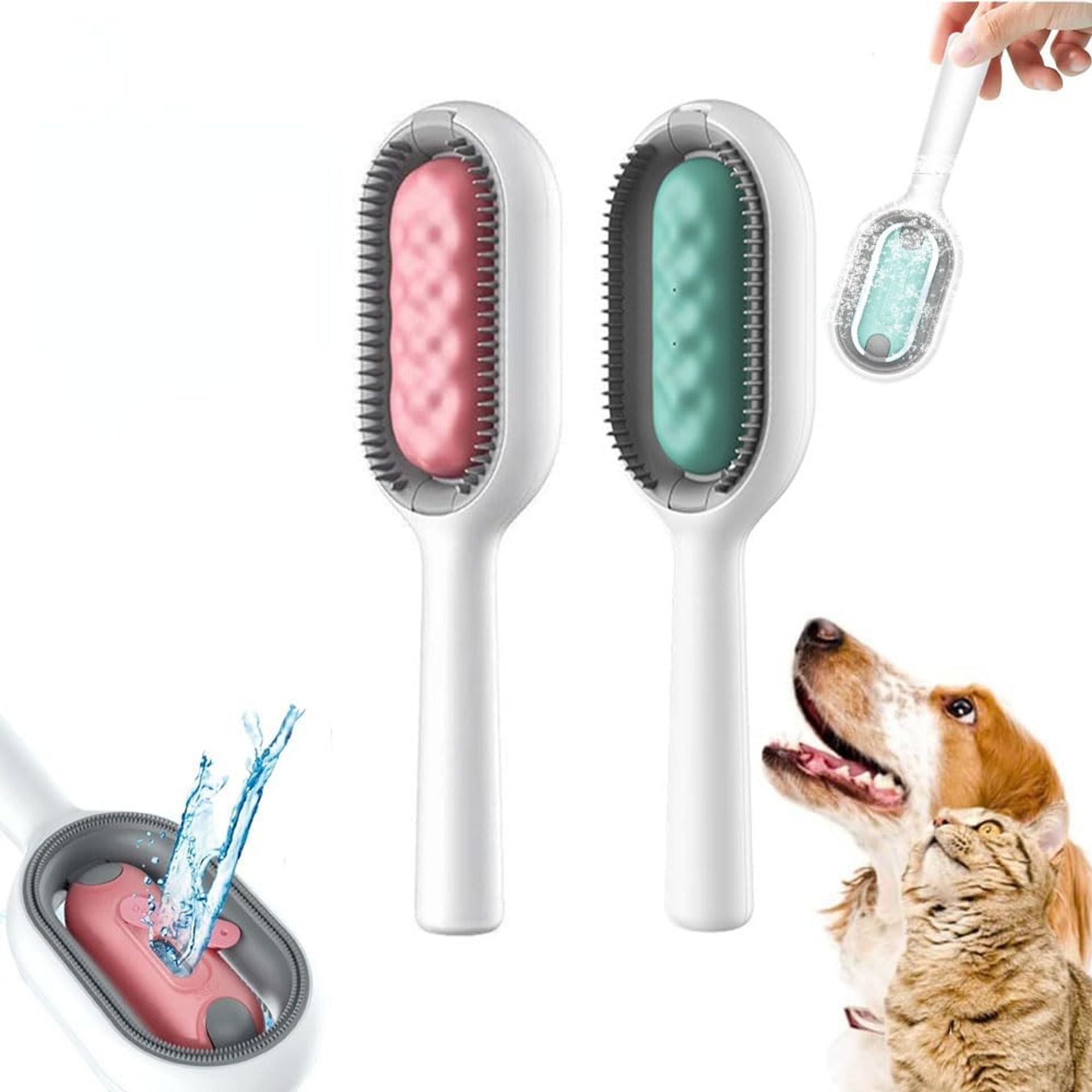 2023 Pet Grooming Brush with Water Tank - Blue & Pink, Ideal for Hair Removal & Massage