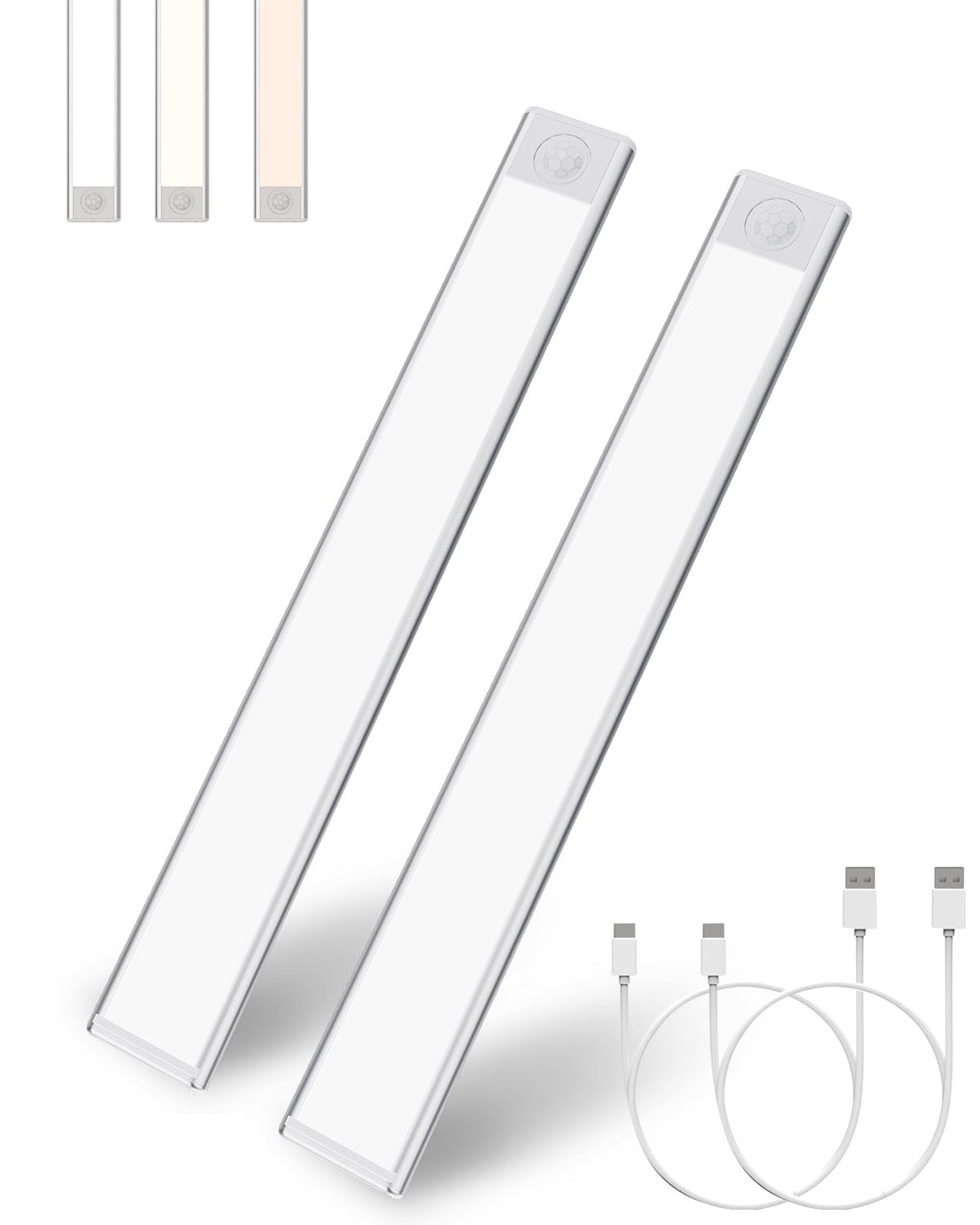 Motion Sensor Lights Indoor54LEDs 1800mAh High Brightness Under Cupboard Kitchen Lights with Rechargeable Dimmable Wireless Magnetic Night Light for Kitchen Wardrobe Closet Stairs, 30cm-2Pack