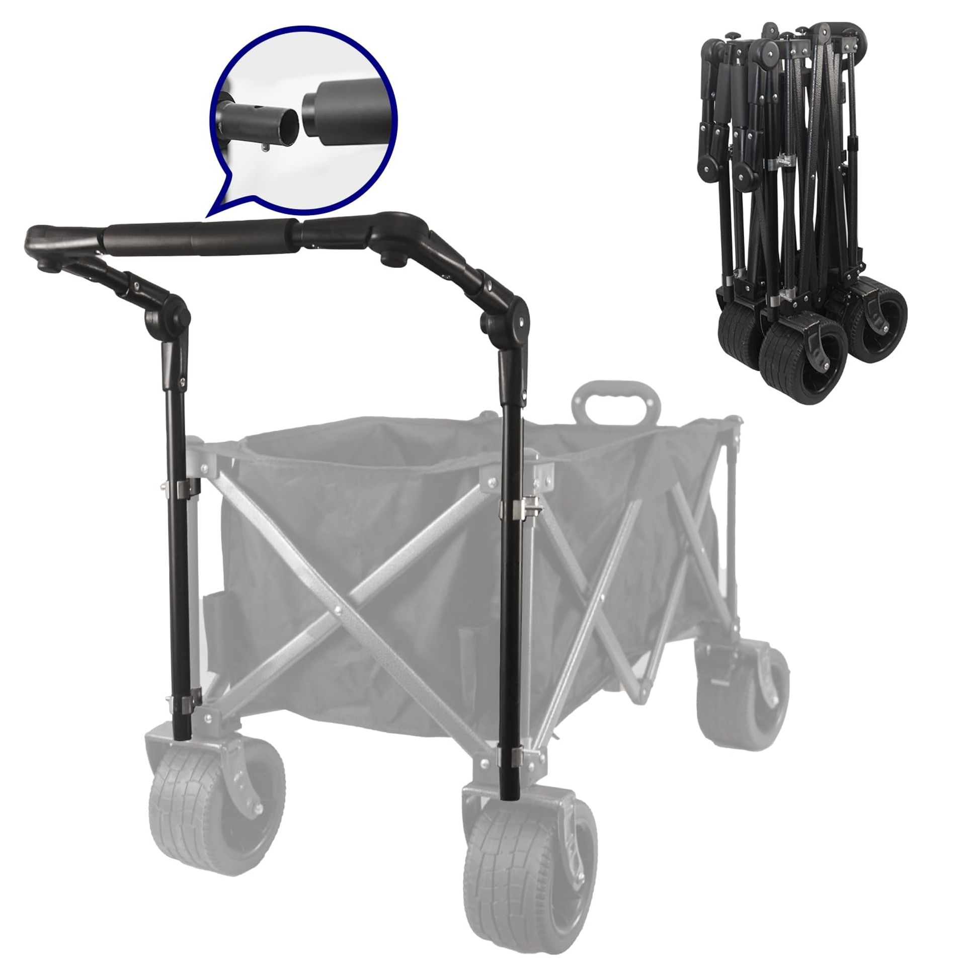 Folding Wagon Push Handle Attachment Adjustable Garden Cart Bar Fits 0.6in Tube - Black 19 7/8 Inch