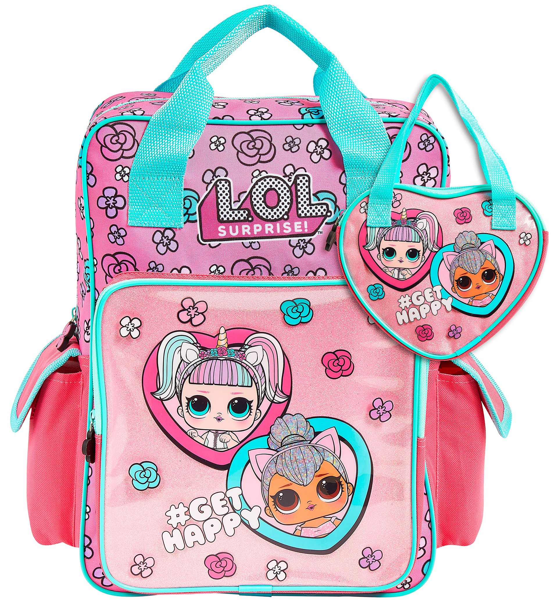 Kids Backpack for School & Travel - Stylish LOL Surprise! Girls Bag with Padded Straps (Pink/Blue)
