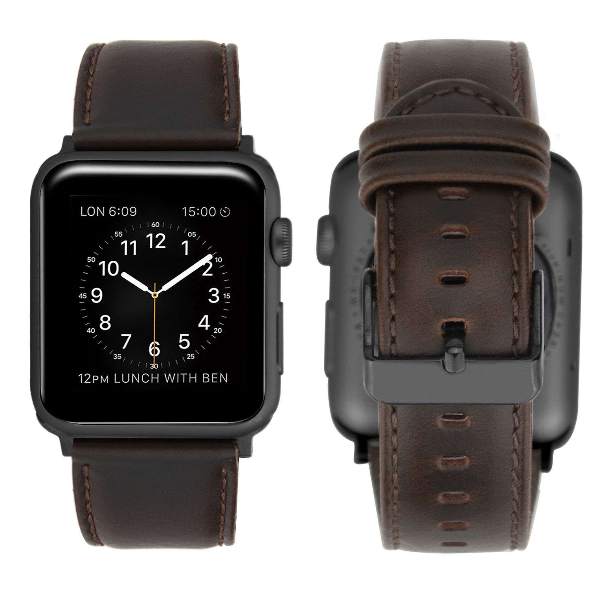 Leather Wrist Band for iWatch Ultra 49mm SE Series 8-1, Coffee/Black Clasp 42/44/45/49mm