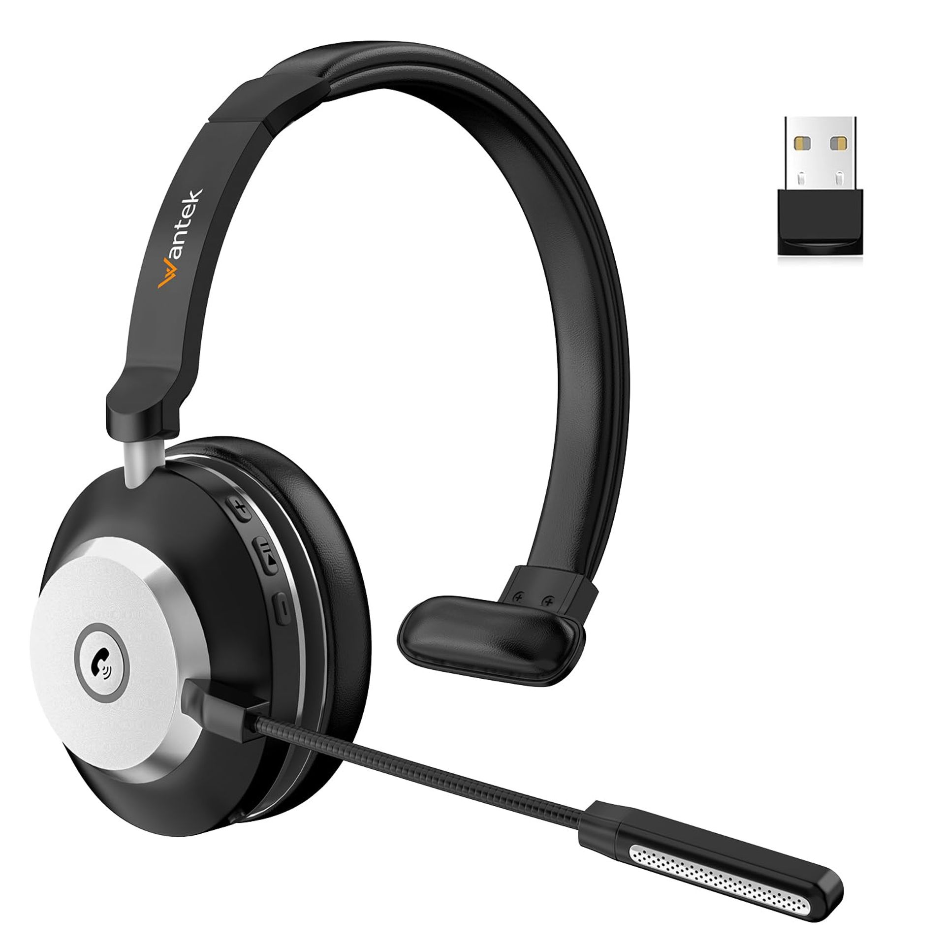 Wireless Headset with Mic USB & Bluetooth AI Noise Cancelling 50-Hour Battery Mute Button Adjustable Microphone On-Ear - 881BT BT