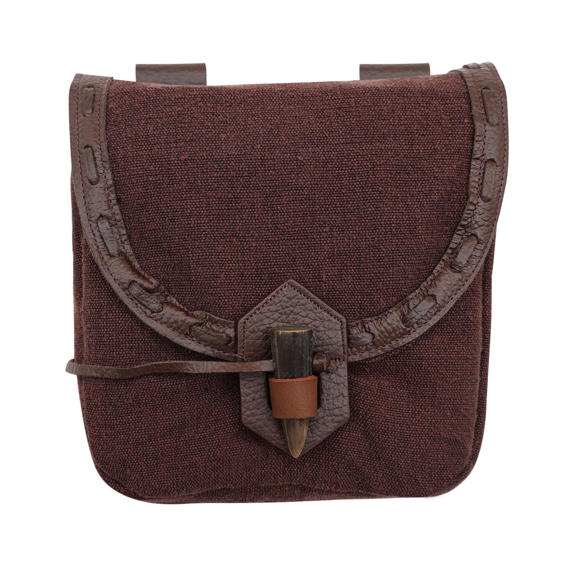 Viking Style Canvas Belt Pouch Medieval Renaissance LARP Waist Bag Coin Purse - Brown 8" x 7"