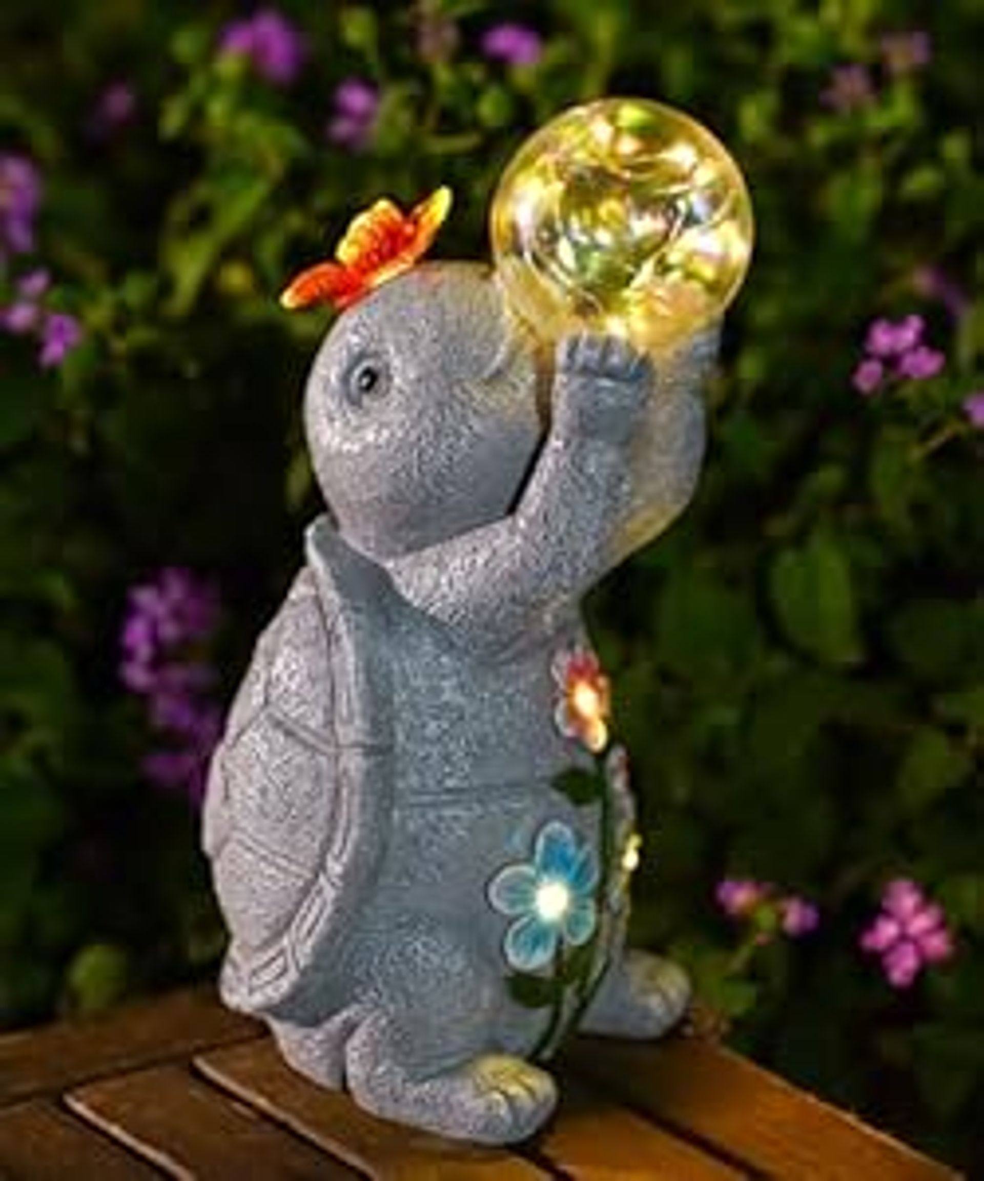 Garden Turtle Statue with Solar Light Outdoor Resin Waterproof Figurine Ornament - Turtle One Size
