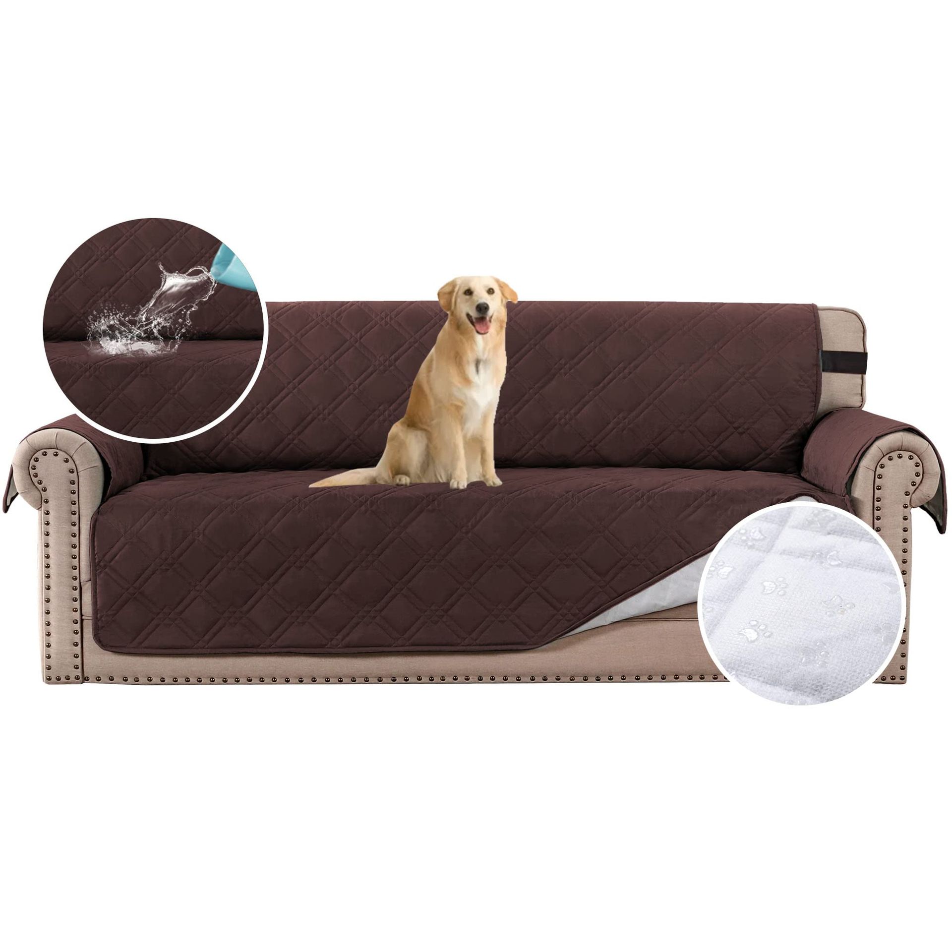 Waterproof Quilted Sofa Cover Protector Non-Slip Backing Pet-Friendly - Brown Oversized 4 Seater