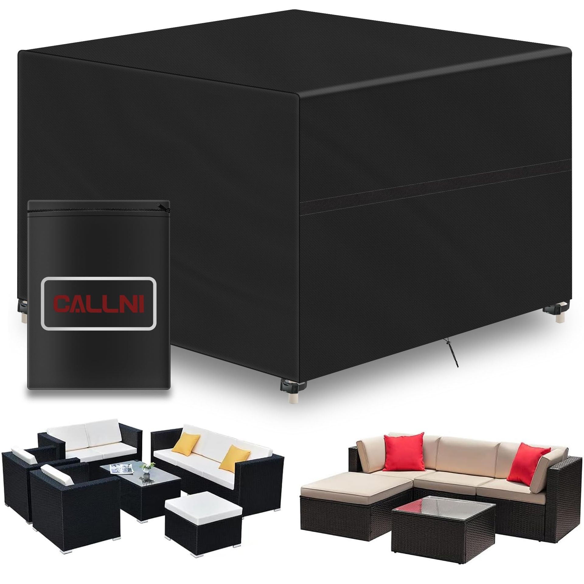 Garden Furniture Cover Waterproof 420D Oxford Anti-UV Windproof Rectangular Outdoor Protector - Black 220x140x74cm