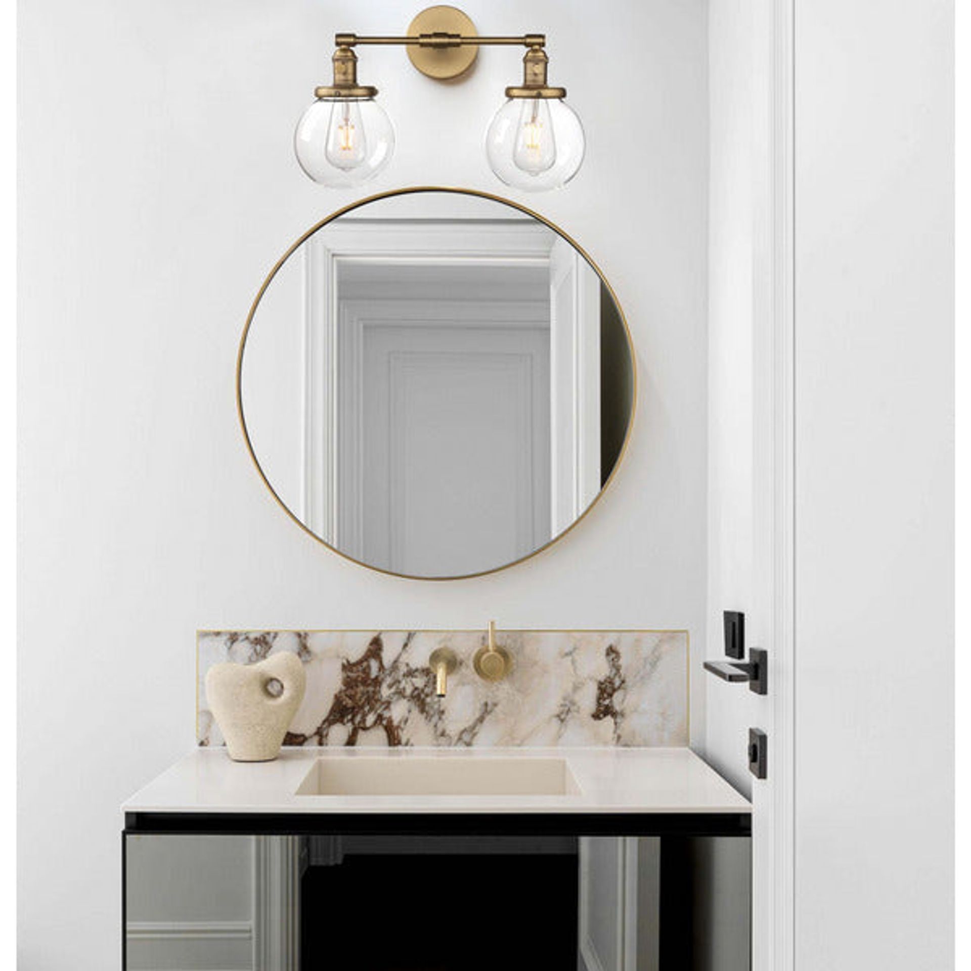 thumbnail interactive-video image 1 of Phansthy Dual Head Vintage Wall Sconce - 7.1" Funnel Glass, Brushed Nickel, E27 Base 1 of 4