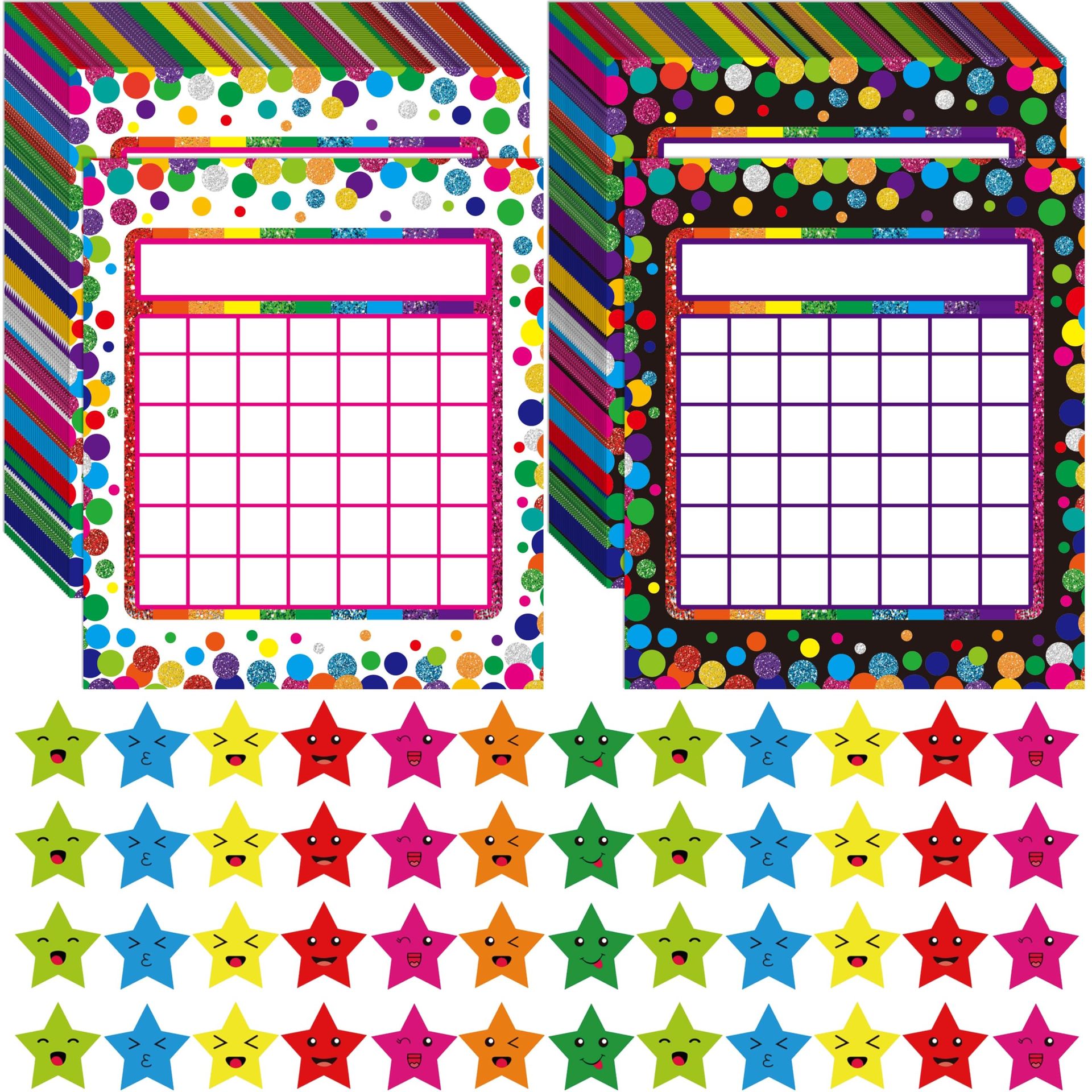66 Pack Confetti Theme Classroom Incentive Charts with 2024 Star Stickers for Positive Behaviour Rewards