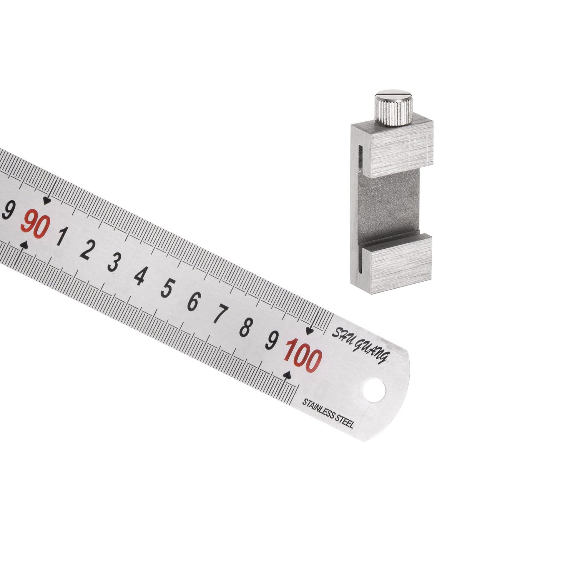 Stainless Steel Measuring Ruler with Double Reading and Scriber Block for Design and Woodwork - Silver 1m/40 Inch + 36mm