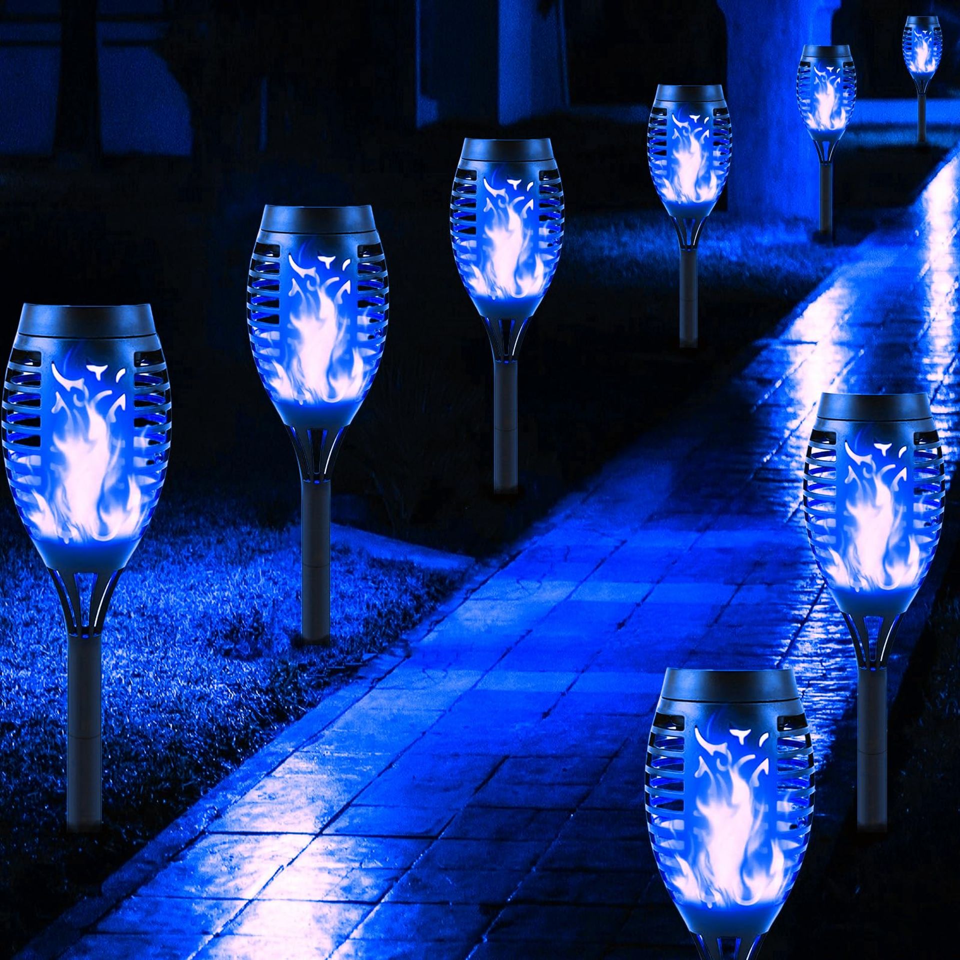 Solar Flame Garden Lights 8 Pack – Flickering LED Torches, Waterproof Outdoor Pathway and Patio Decoration