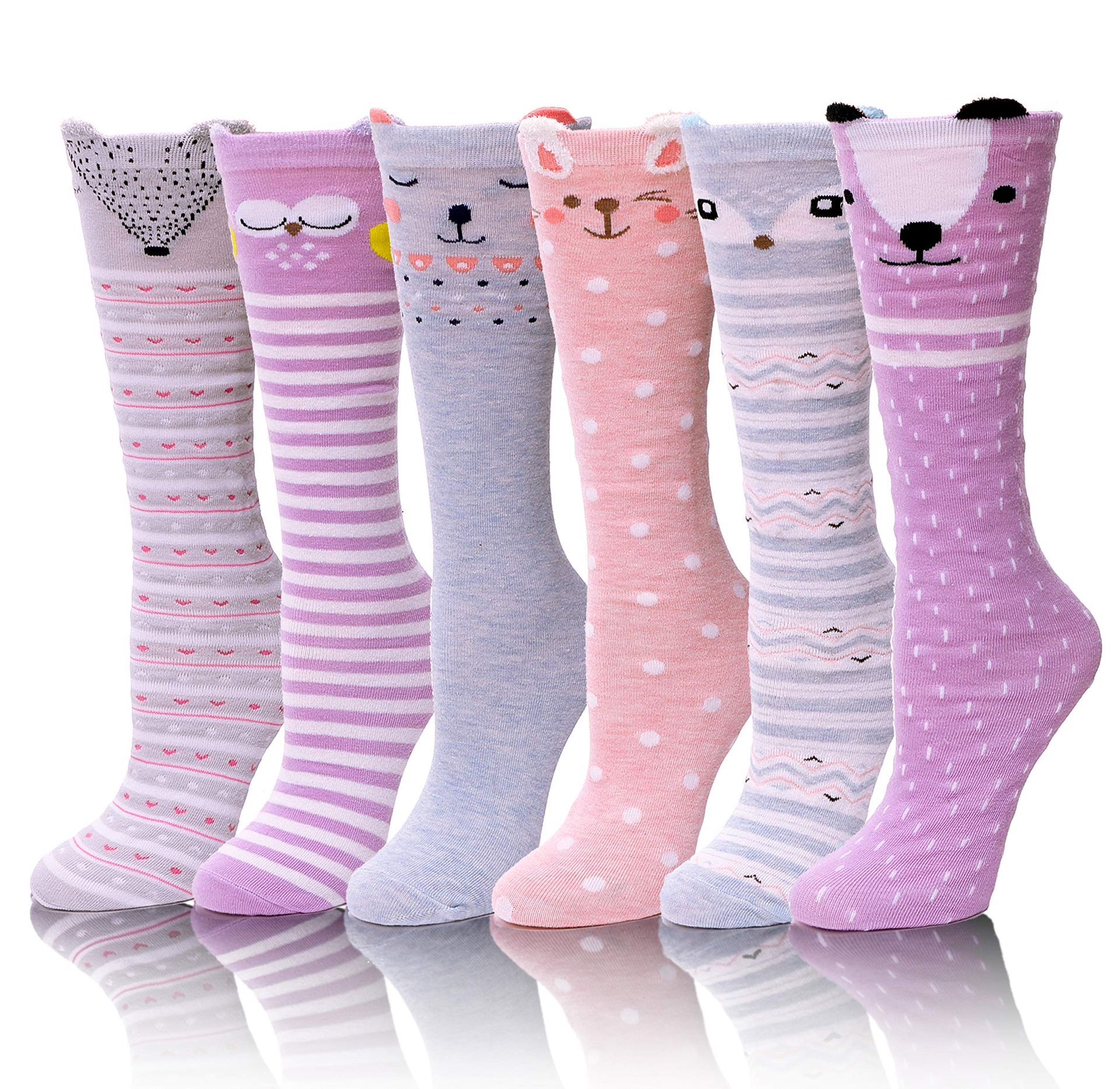 Colourful Girls' Knee High Socks - 6 Fun Animal Designs - Perfect Gift for Kids