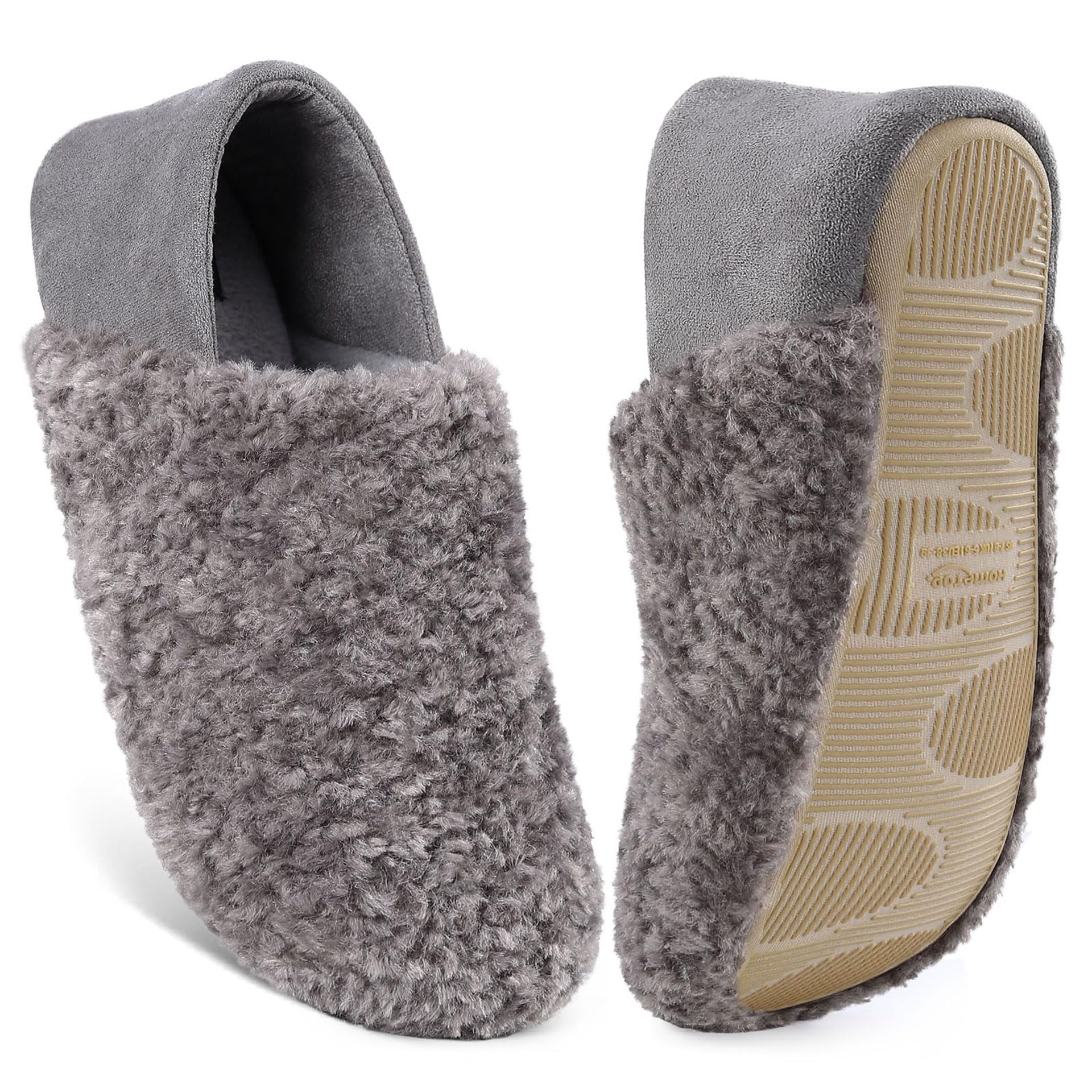 Women's Cosy Plush Memory Foam Slippers with Collapsible Microsuede Heel and Anti-Skid Sole - Dark Grey UK 7-8