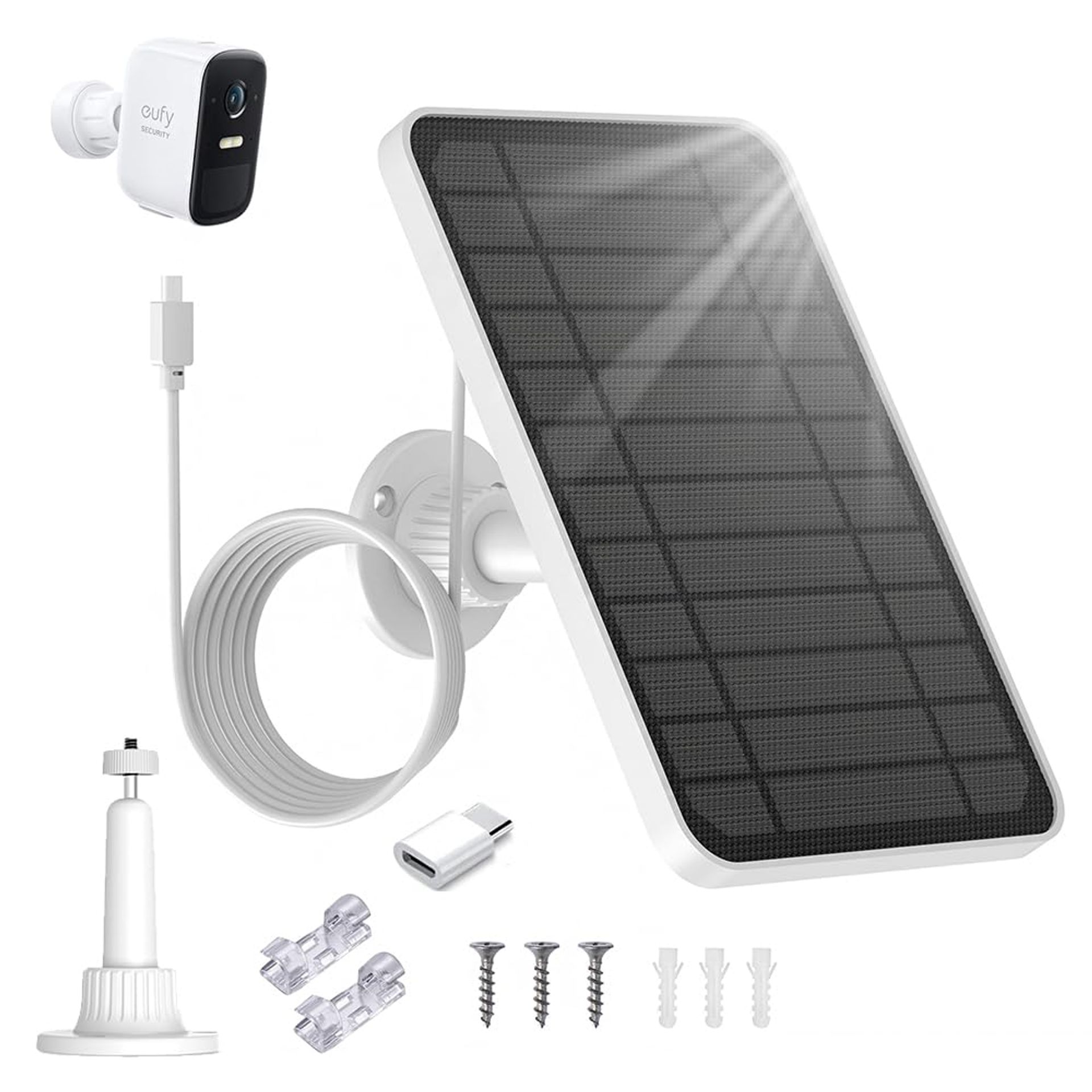 5V 4W Solar Panel Charger for Eufycam Security Cameras with 360° Mount & 3m Cable