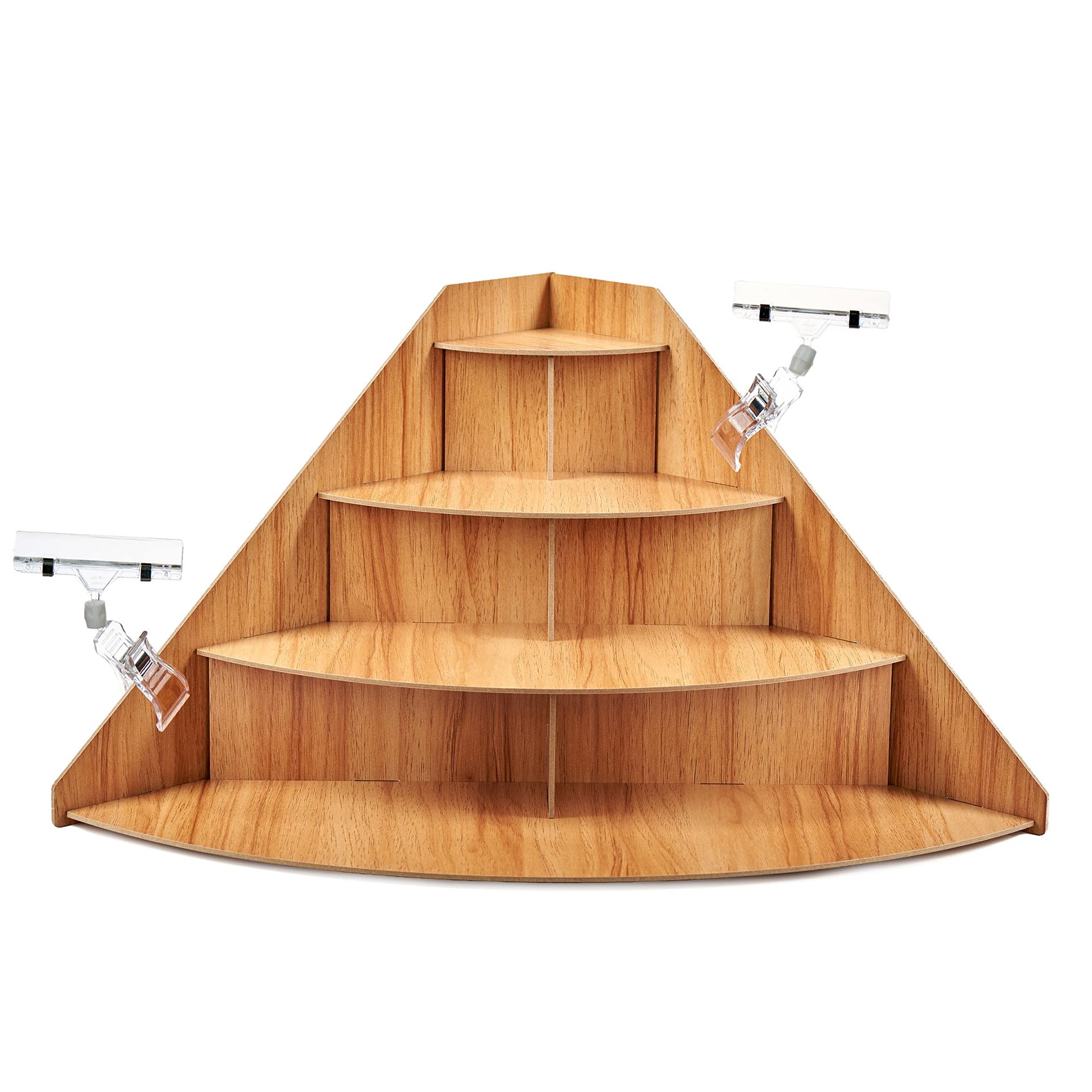 4-Tier Wooden Display Riser Stand Curved Retail Countertop Rack for Craft Fairs, Markets, Cupcakes, Candles, Mugs and More - Brown 15x20x10.5 in