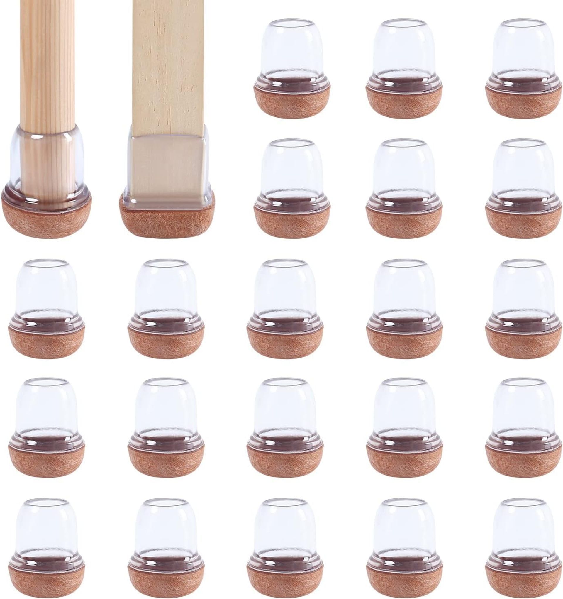 Chair Leg Floor Protectors 24pcs Transparent Furniture Feet Covers with Wrapped Felt Pads for Hardwood Floors - Transparent 0.59"-0.74" Square