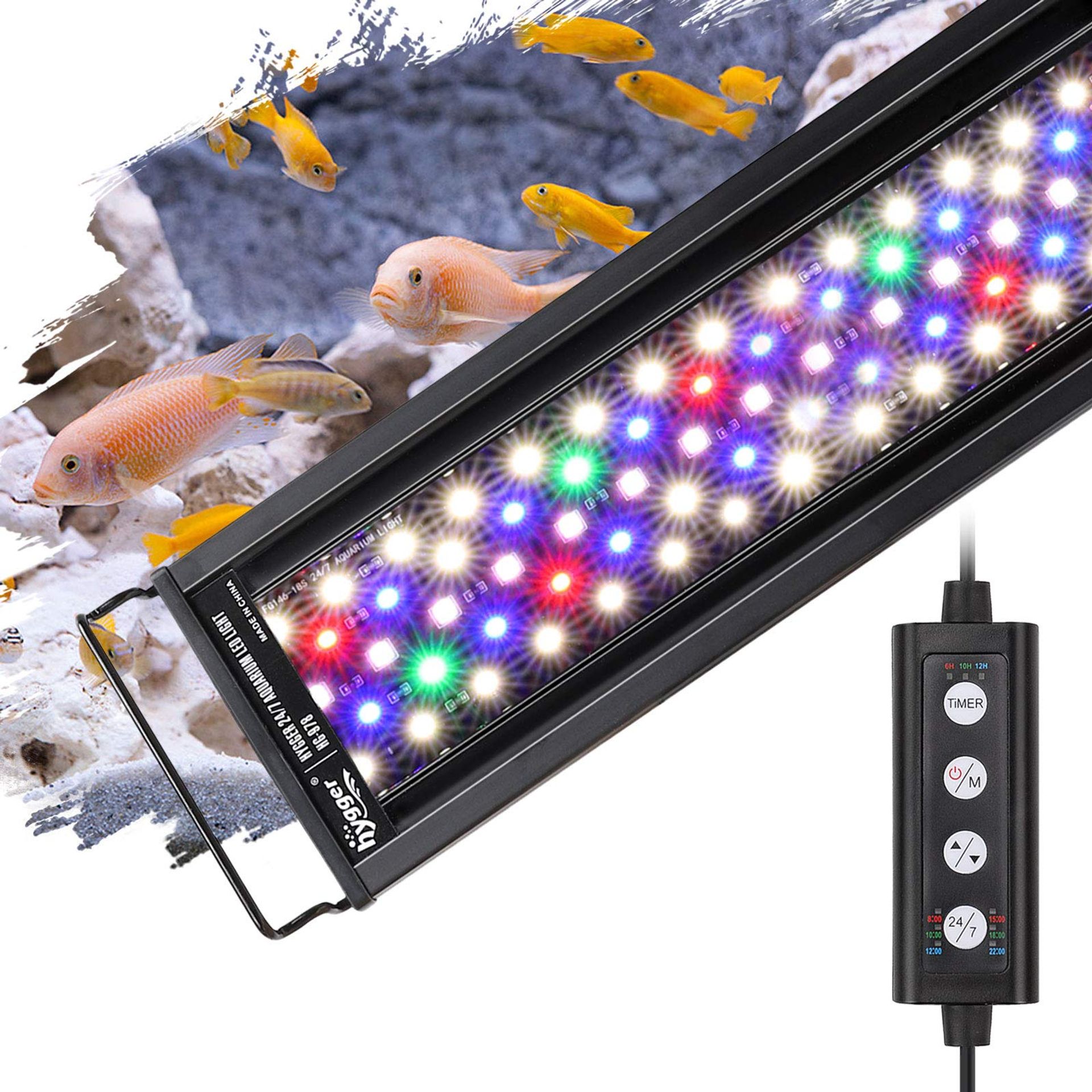 Aquarium Light 14W with Adjustable Timer, 7 Colour Modes, Plant Growth Lighting for Freshwater Fish Tanks - Multi-Colour HG978