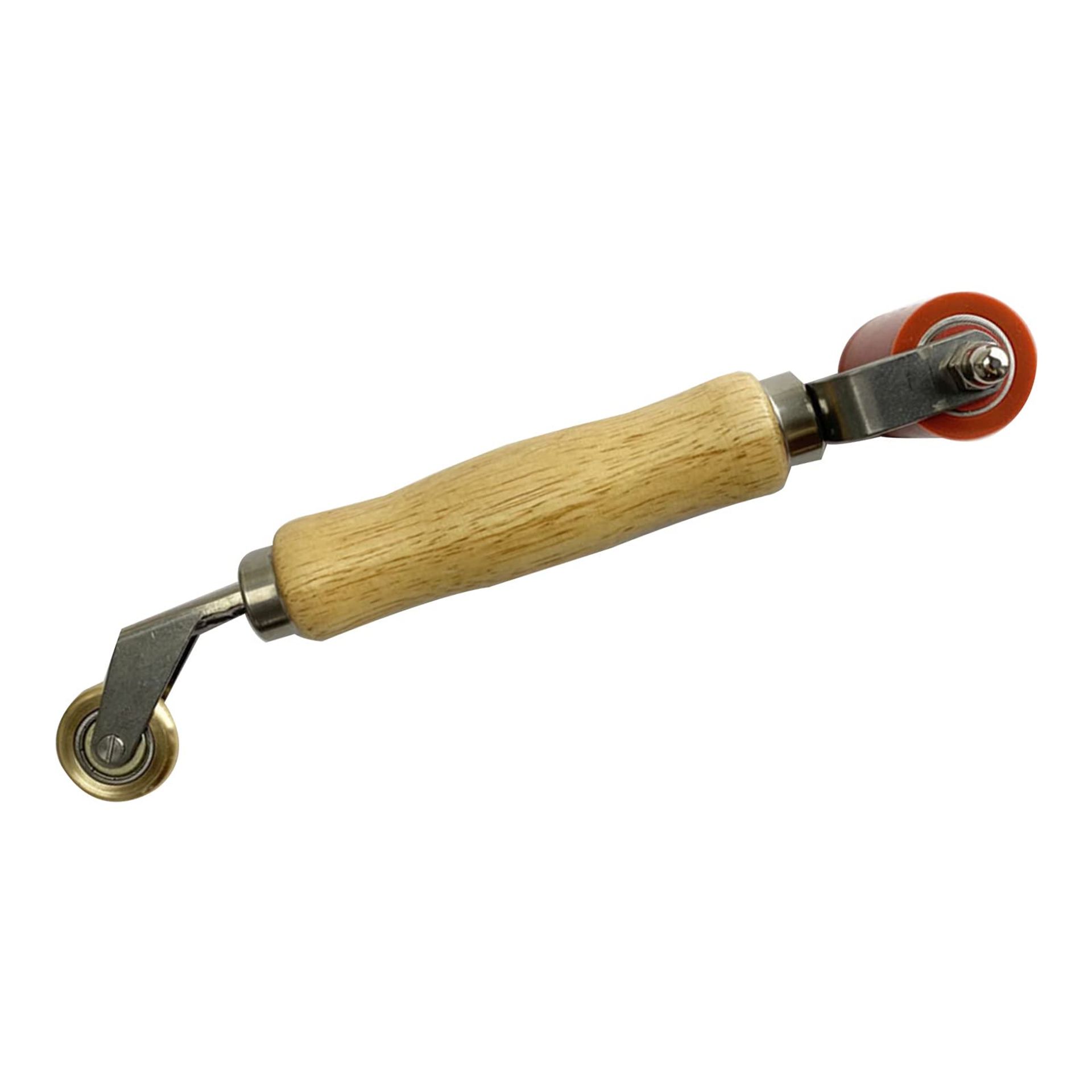 Double-End Silicone Seam Roller & Brass Detail Roller High Temp Hand Tool for Roofing and PVC Welding - Wood Handle 40mm