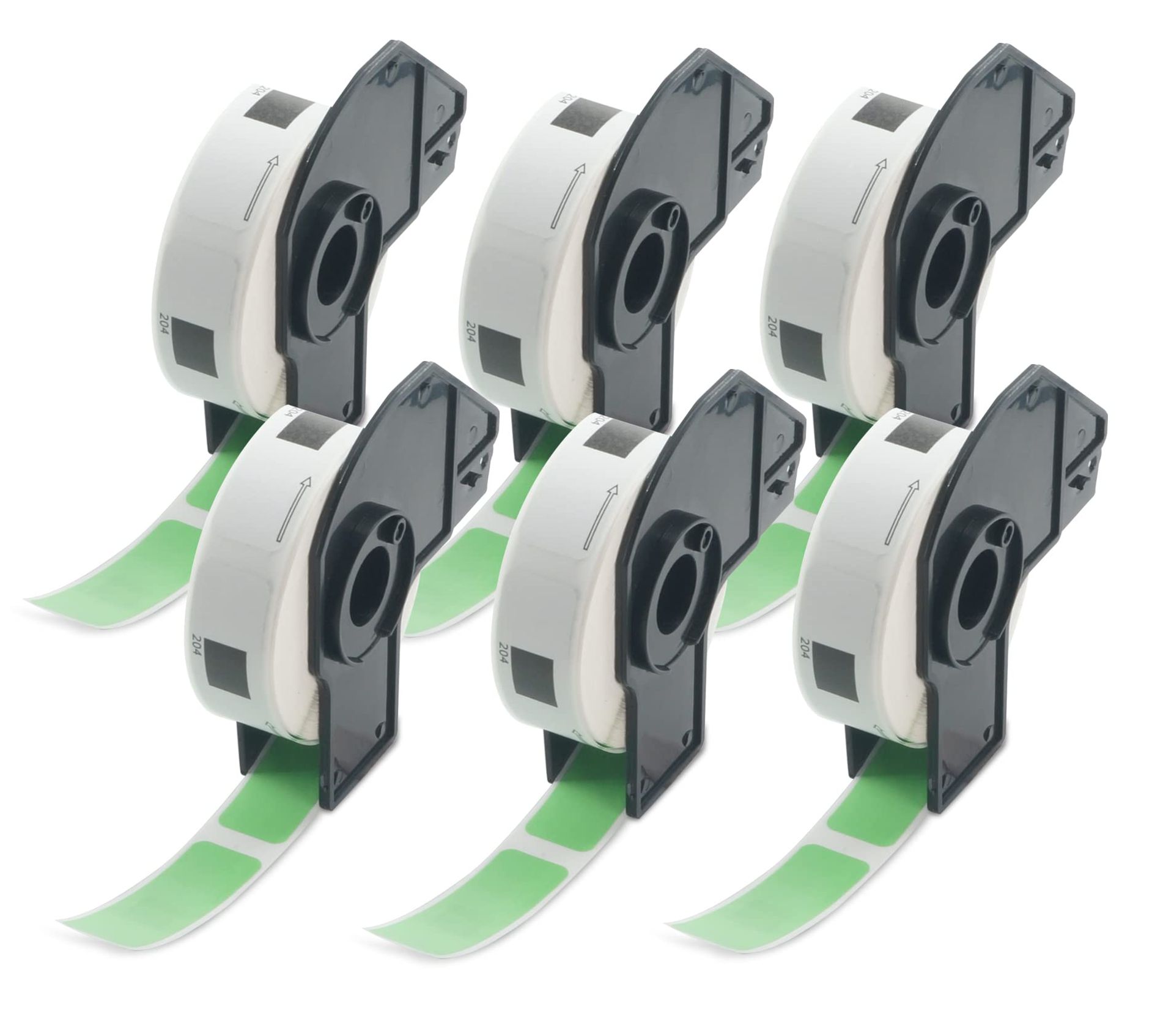 6 Rolls DK-11204 Green Labels 17x54mm for Brother QL Printers - 2400 Multi-Purpose Stickers