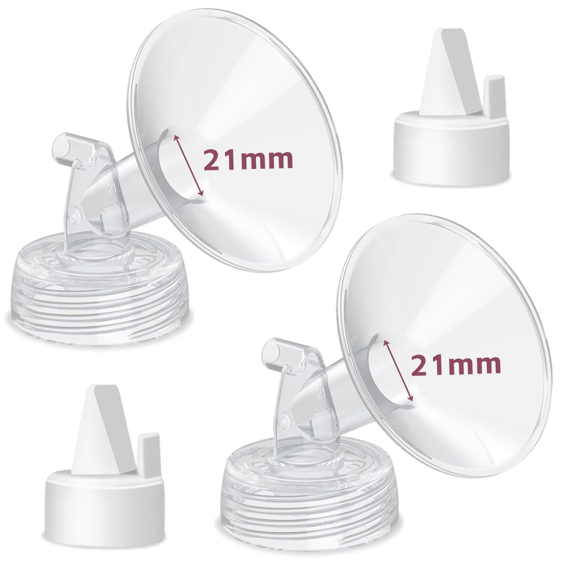 Breast Pump Flange Set 21mm with Duckbill Valves Compatible with Spectra S1 S2 9 Plus - Clear One Size