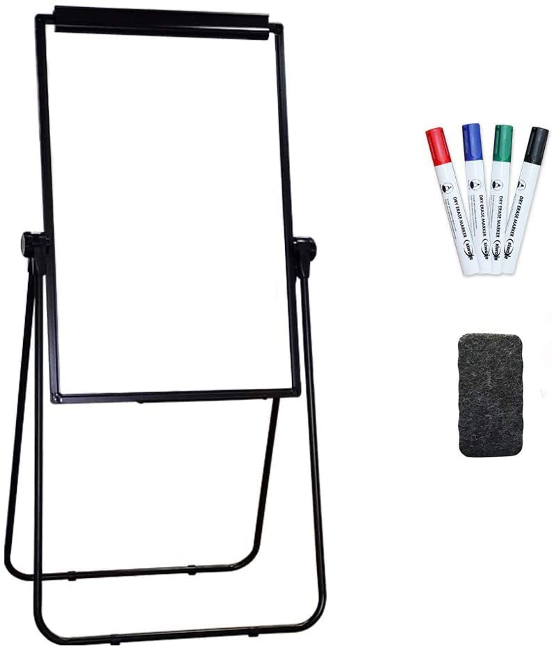 Magnetic Dry Erase Whiteboard with Flip Chart U-Stand Adjustable Foldable Double-Sided Board - Black 62x92cm