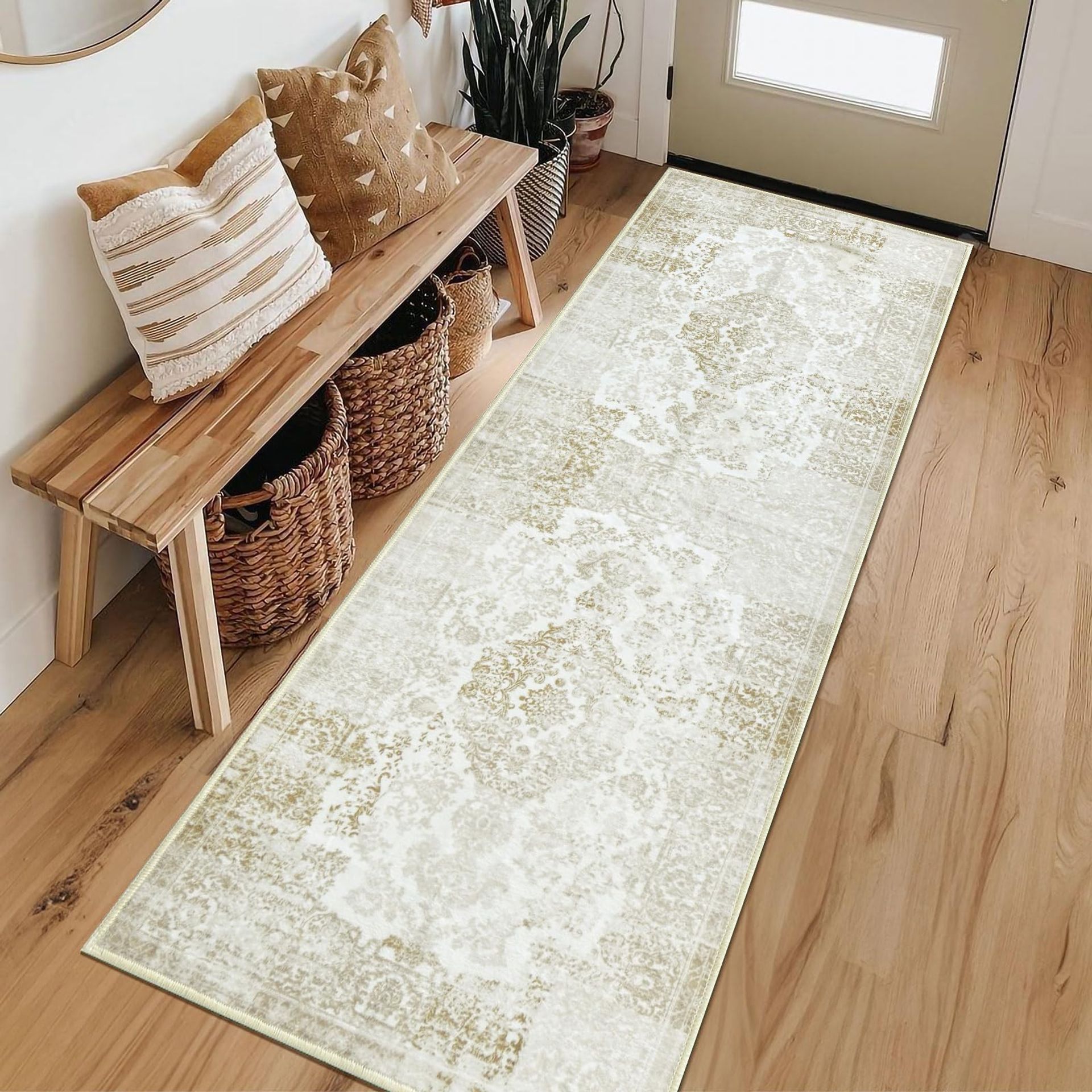 Carpet Runner for Hallway 60x180cm - Non Slip, Washable, Boho & Low Pile Rug for Kitchen, Bedroom & Living Room