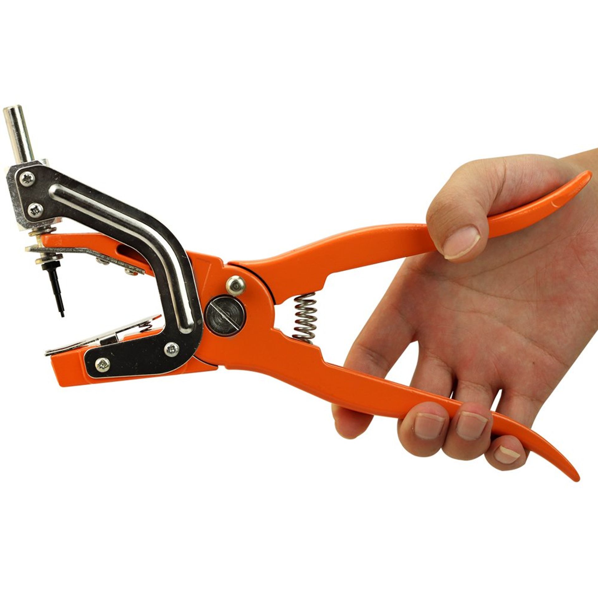Durable Hydraulic Ear Tag Pliers for Cattle, Pigs, Goats, Sheep - Easy Automatic Rebound, Aluminium, Orange