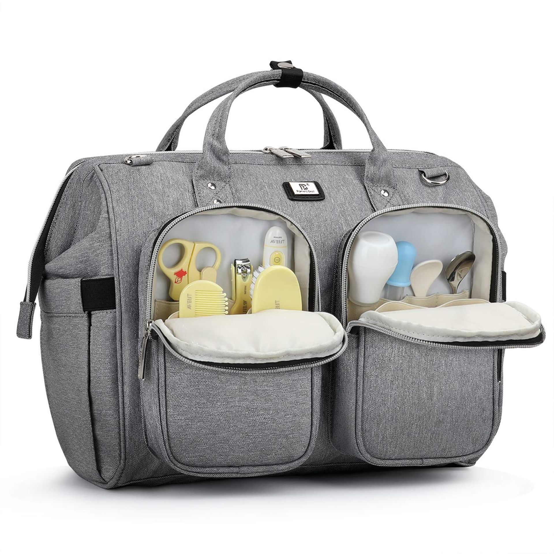 Baby Changing Bag with Pram Clips, Insulated Bottle Pocket & Mat - Grey 1 Unit