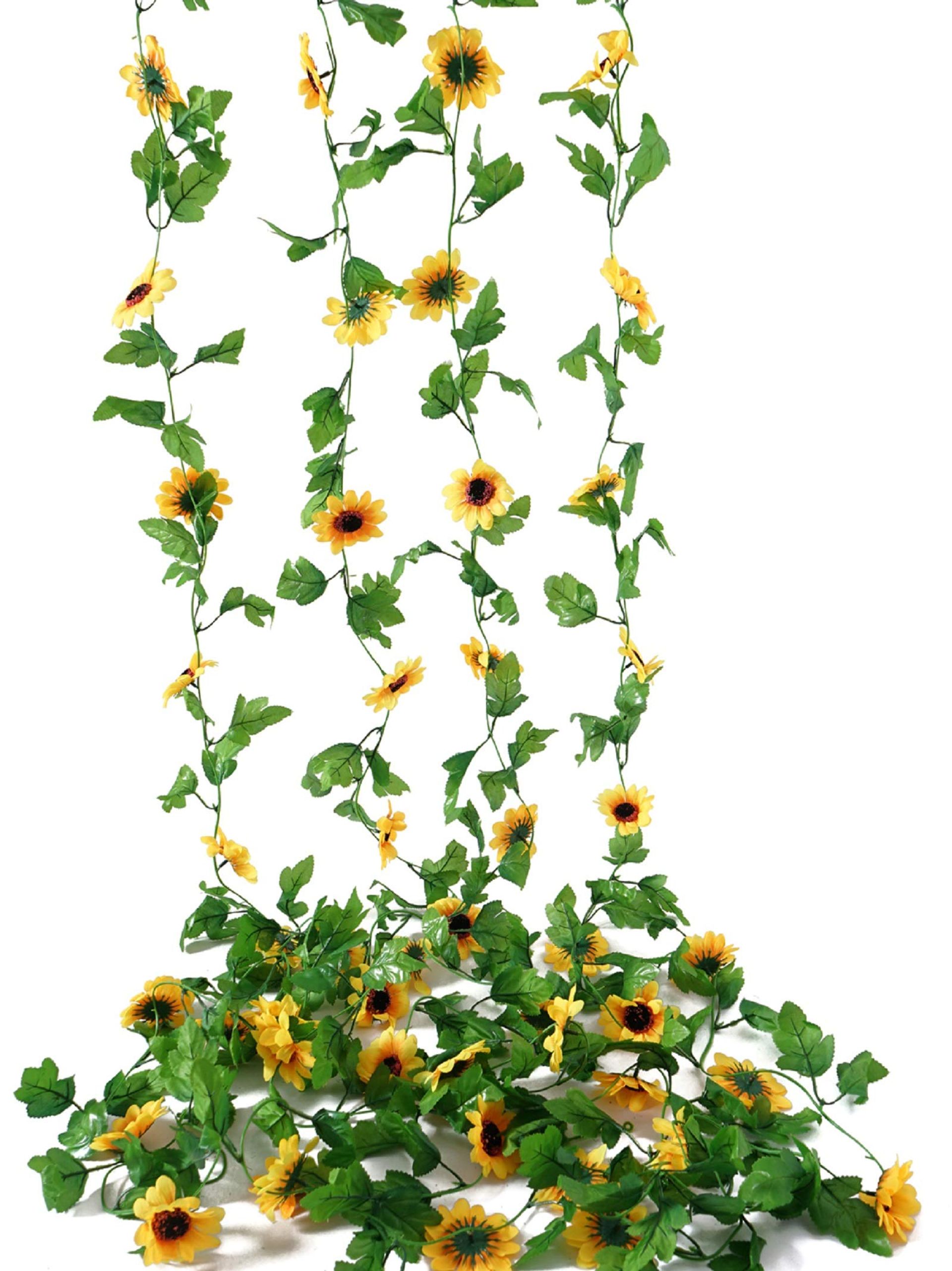 4 Pcs Artificial Sunflower Garland - Yellow Silk Sunflowers Vines for Home & Wedding Decor