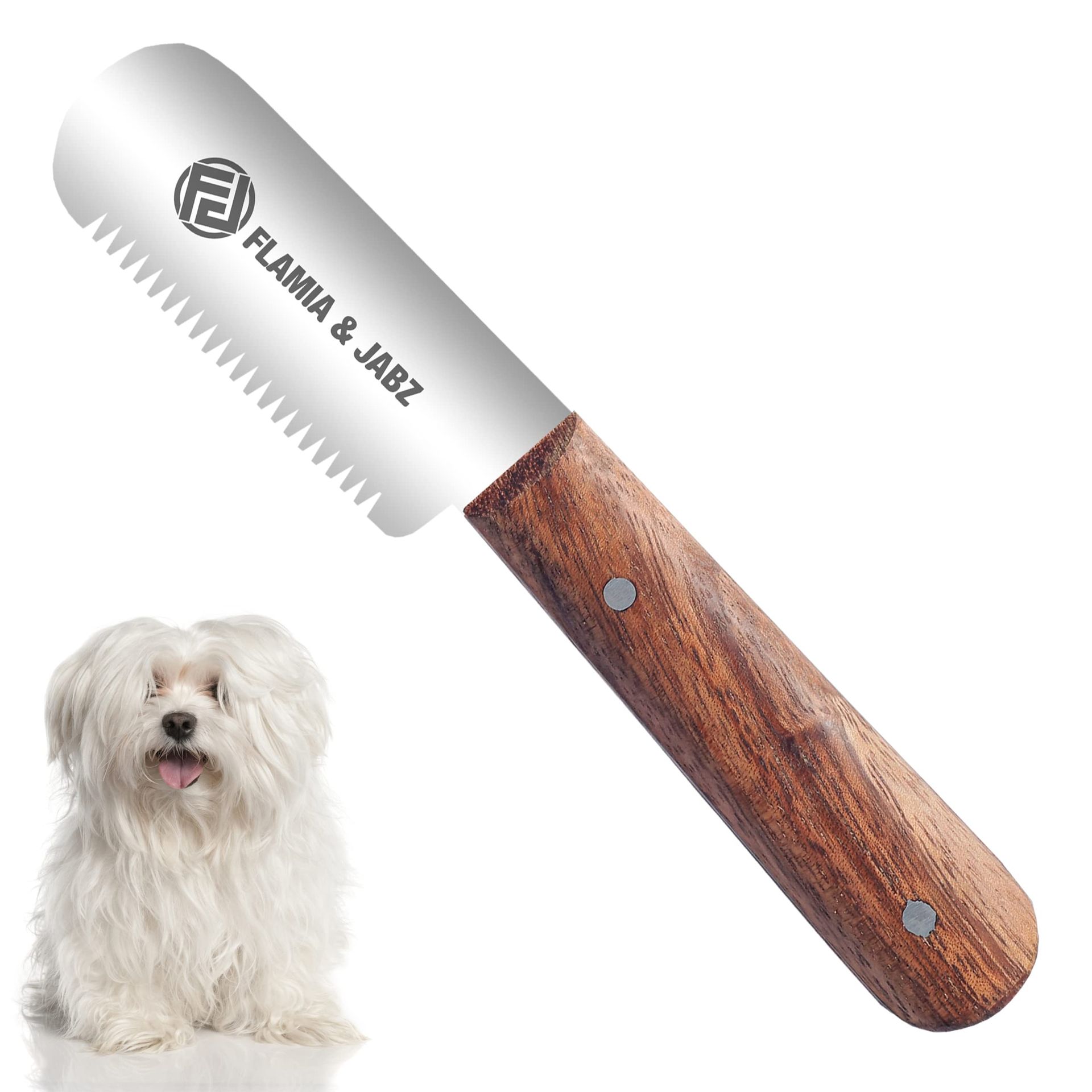 Professional Dog Stripping Knives 3-Inch Stainless Steel Grooming Tools Set of 3 with Ergonomic Rosewood Handle - Natural Wood 3 Pack