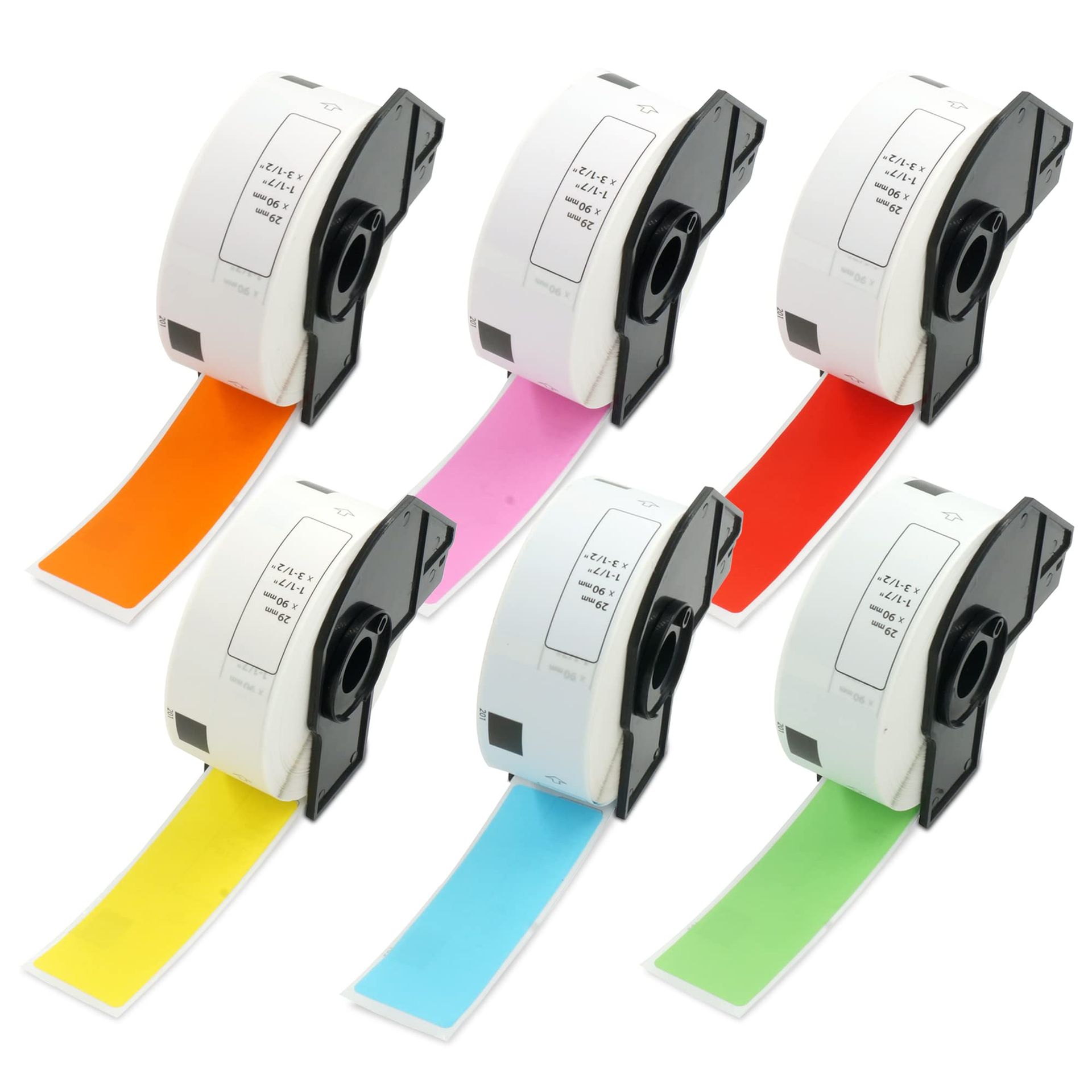 BETCKEY - 6 Rolls Mixed Color DK-11203 Labels, 17mm x 87mm, Each Colour for a Roll, 1800 File Folder Labels Compatible with Brother QL Label Printers