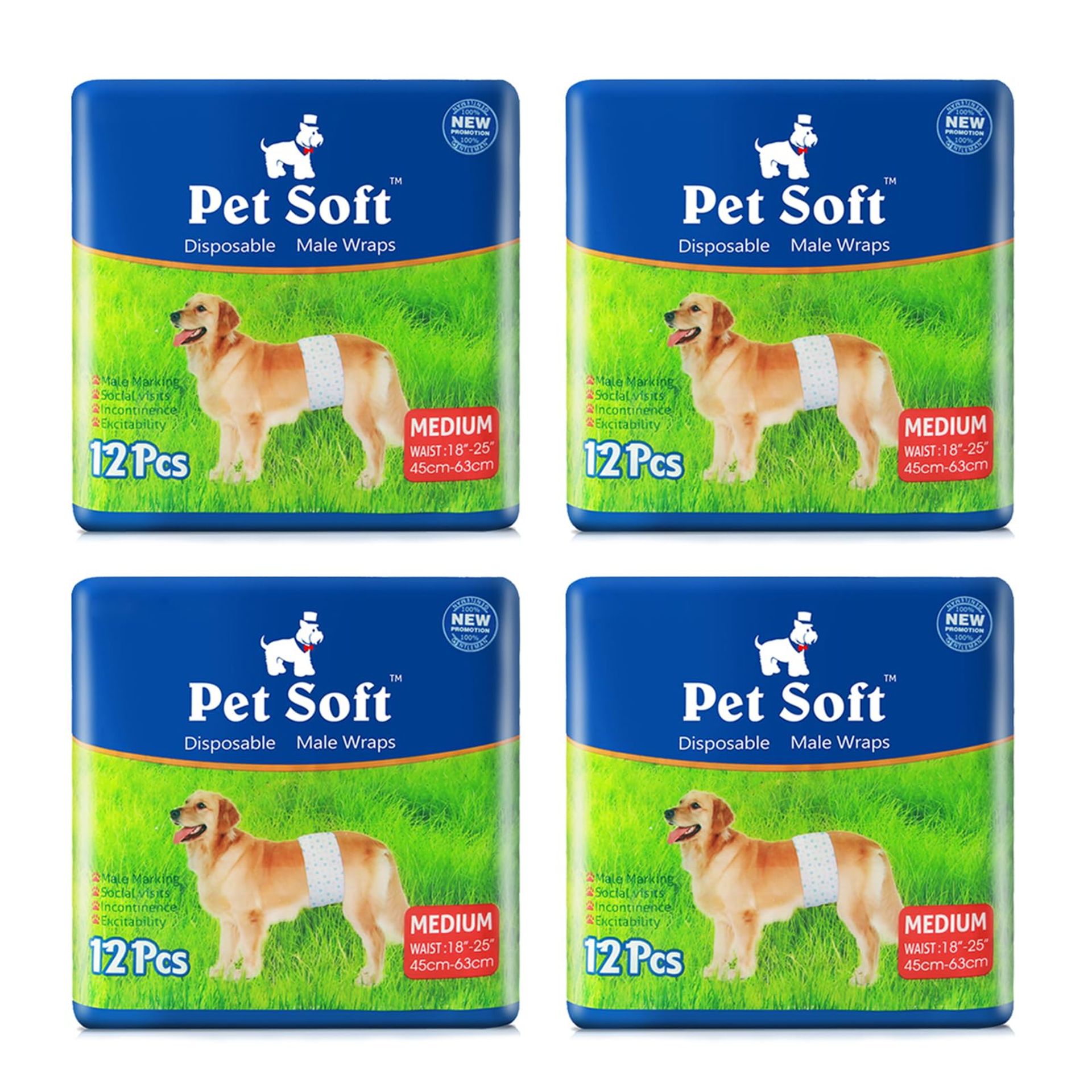 Disposable Male Dog Nappies Super Absorbent Leak-Proof Wraps for Puppies and Small Breeds - White 4M-48 Count