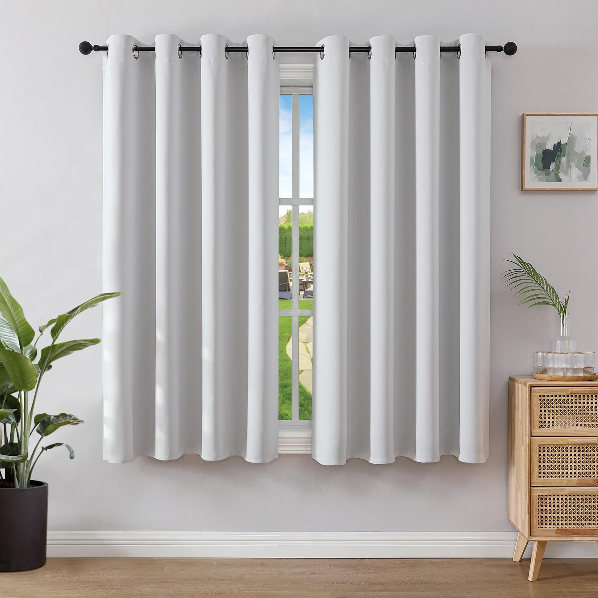 Blackout Curtains Eyelet Thermal Insulated Energy-Saving Drapes for Bedroom and Living Room - Greyish White 46 x 54 Inch