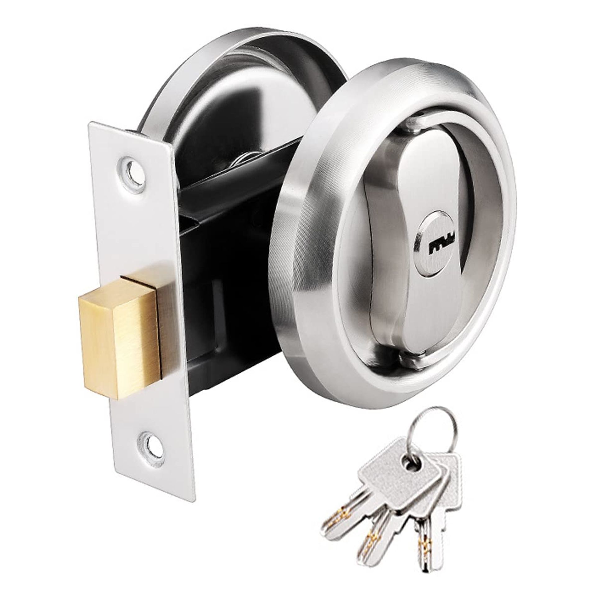 Entrance Door Knob Set Polished Chrome with Key & Snib Lock, Secure Interior Locking Mechanism for Home or Office Use