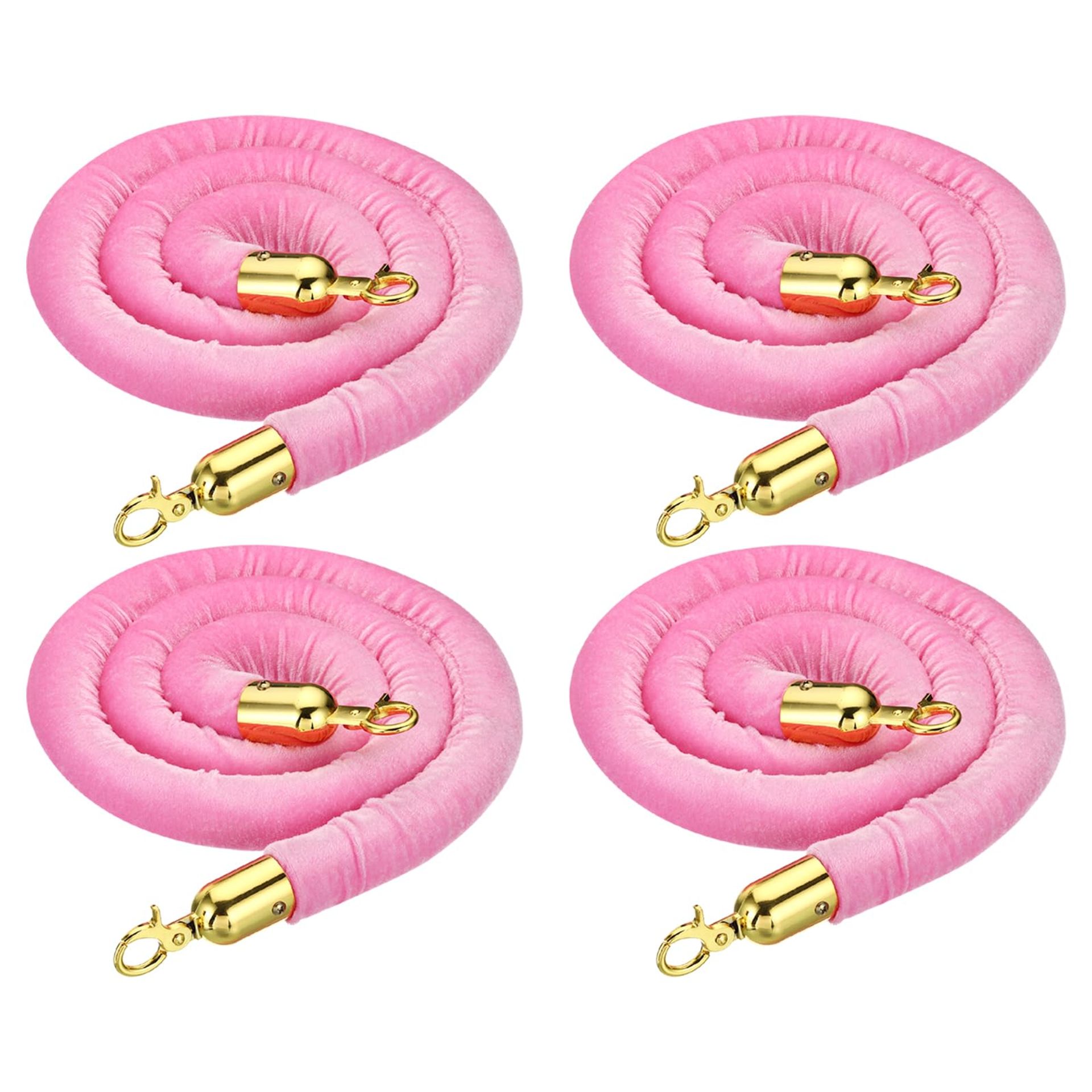 Velvet Stanchion Ropes 4 Pack with Gold Hooks, 1.5m Pink Queue Divider for Hotels, Theatres & Events