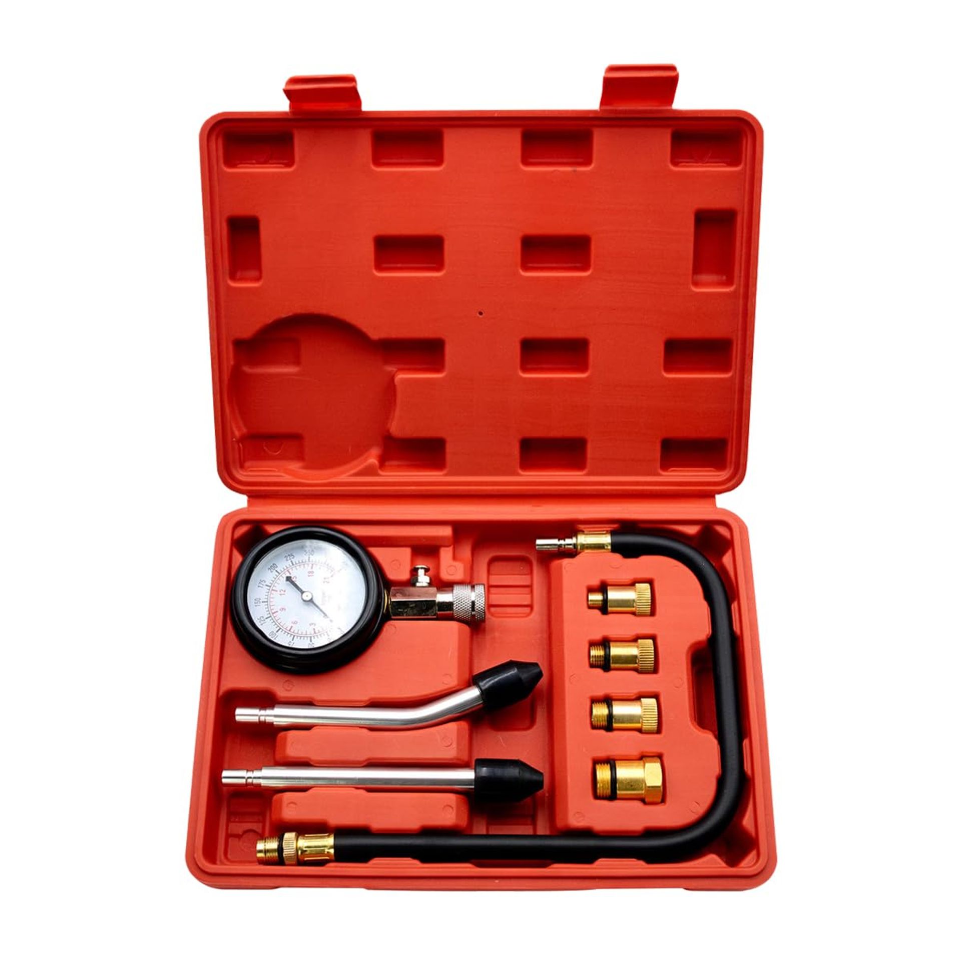 Car Fuel Pressure Tester Gauge Kit with Hoses & Fittings - Universal Petrol Engine Diagnostic Tool Set