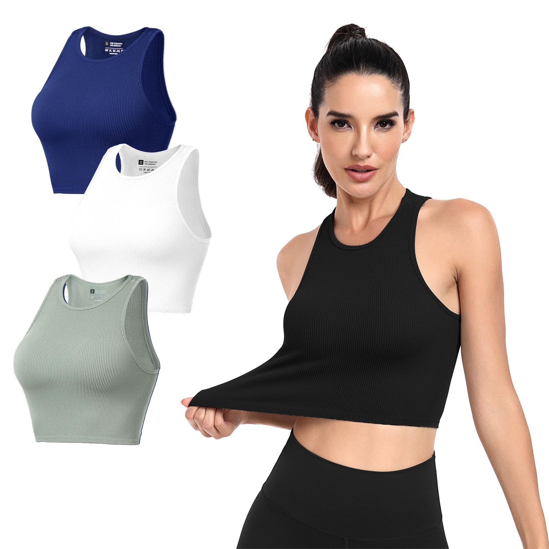 Racerback Crop Top for Women - Breathable, Stretchy Gym & Yoga Vest - Black Sleeveless Knit