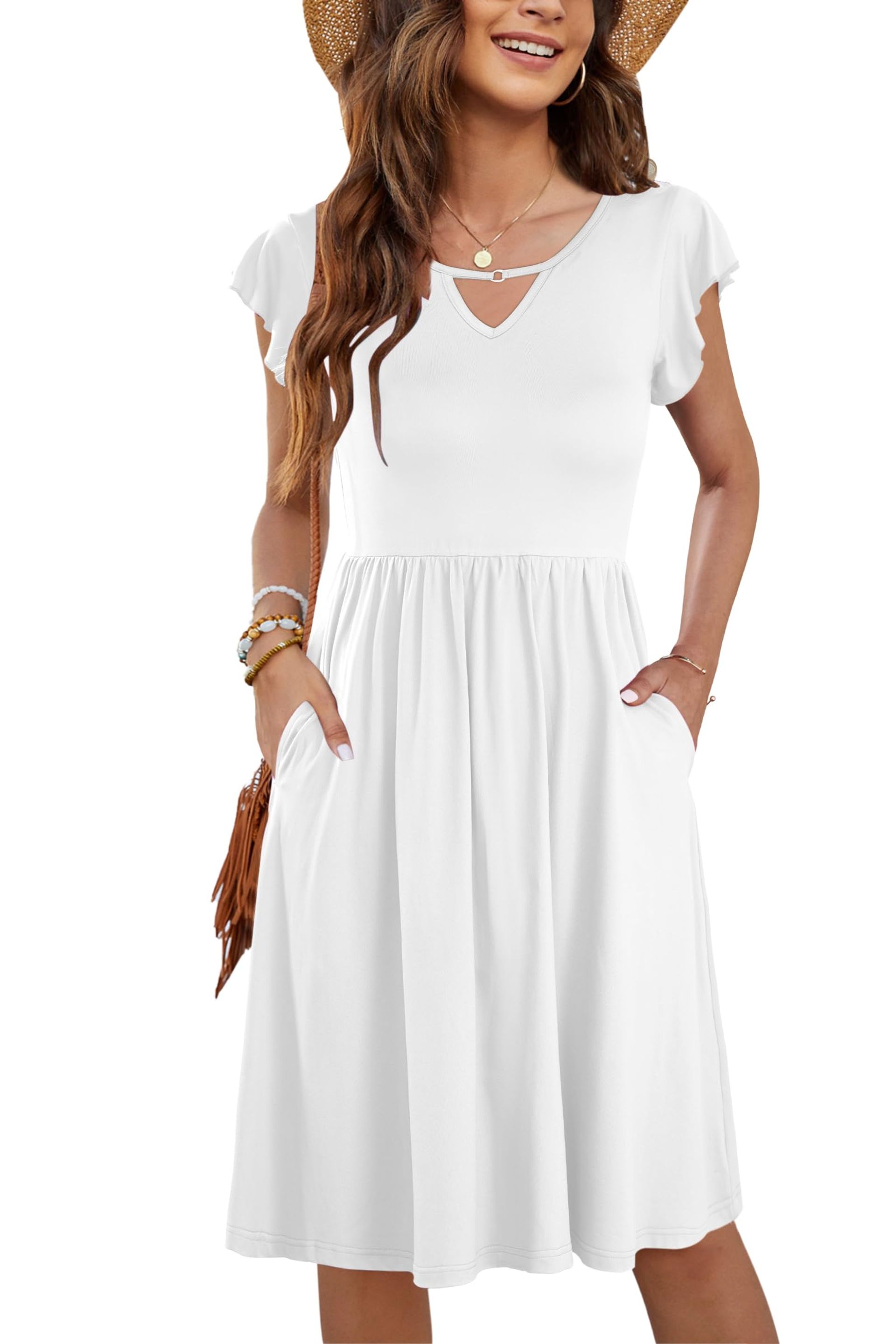 MOLERANI Women Summer Dress Ruffle Sleeve Ladies Dress V Neck Casual Swin