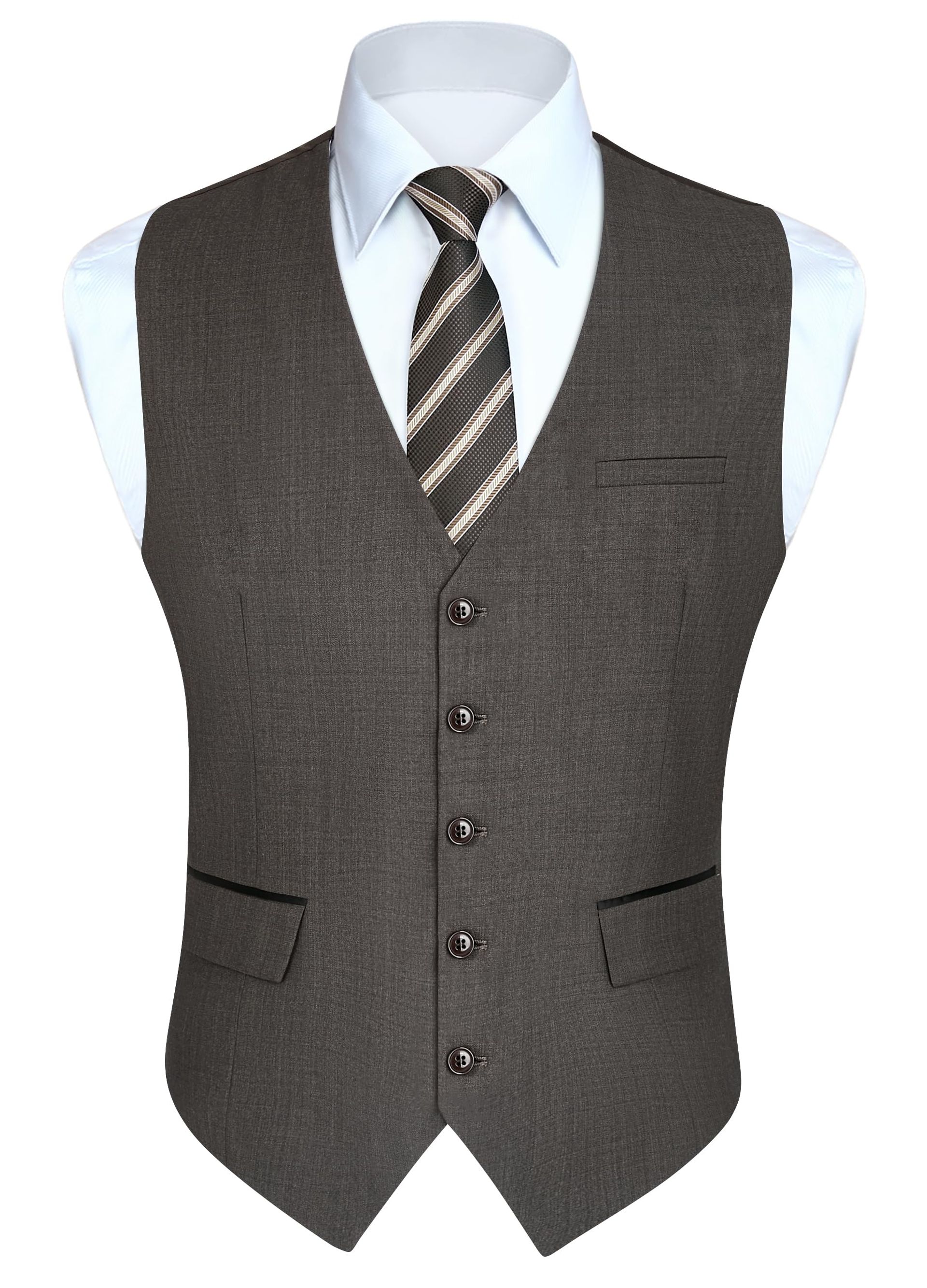 Men's Formal Waistcoat Classic Business Wedding Tuxedo Vest Regular Fit - Brown 4XL