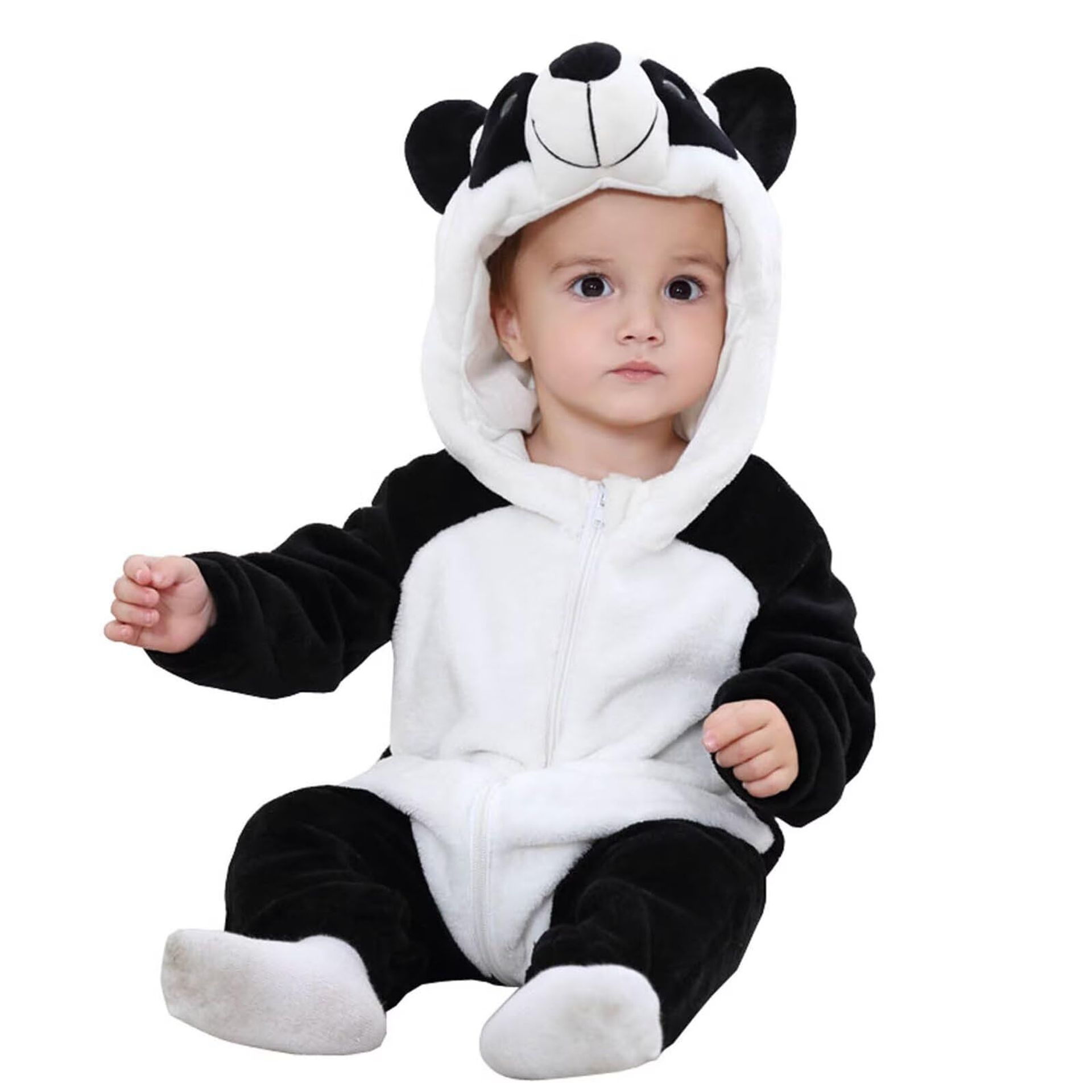 Unisex Baby Animal Hooded Flannel Romper Soft Cosy Halloween Outfit - Panda 70