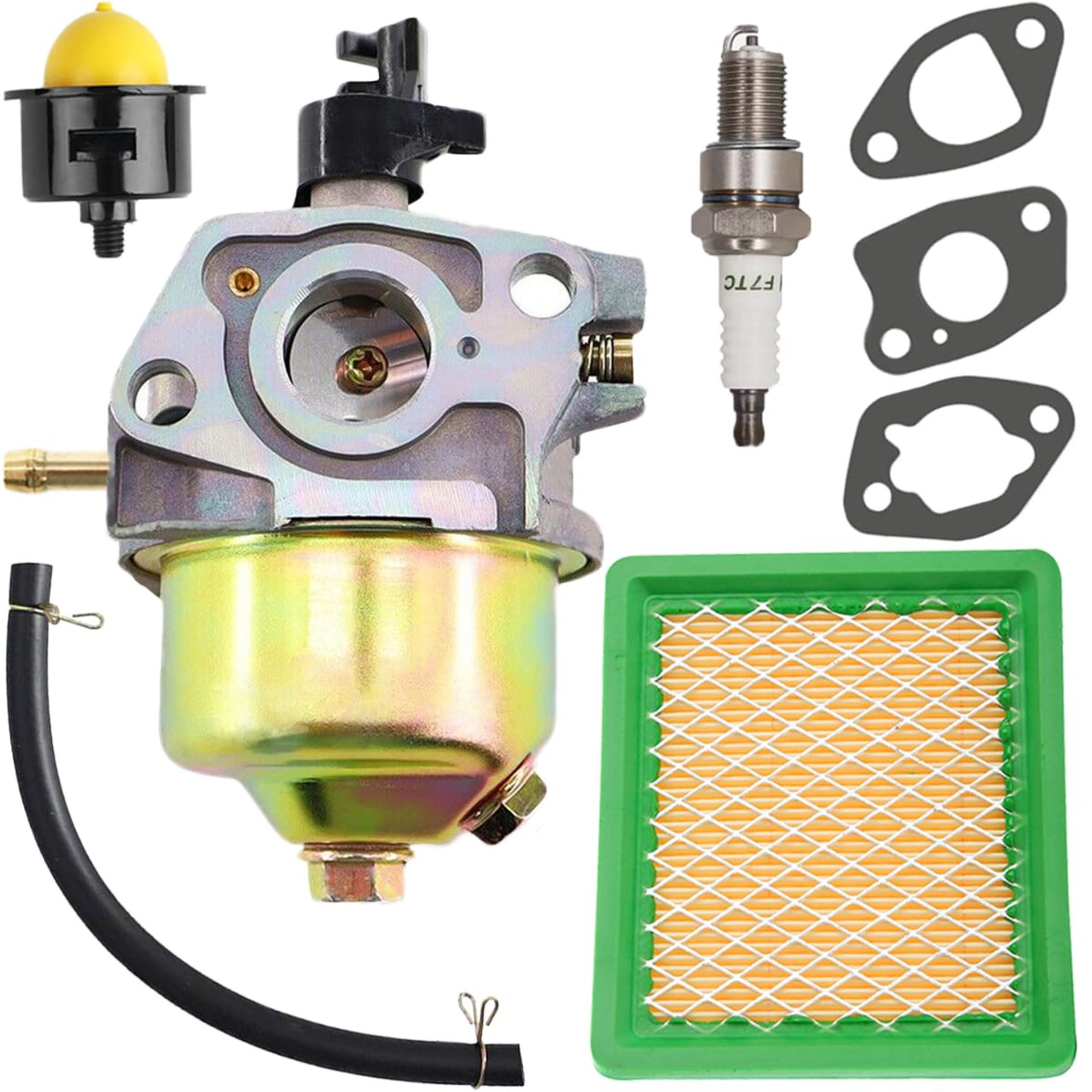 Carburettor Replacement Kit for Güde GF360 GF380 GF381 GF382 GF383 GF600 Garden Tiller Engines with Air Filter, Primer Bulb & Spark Plug - Silver Style WA-NL-1124