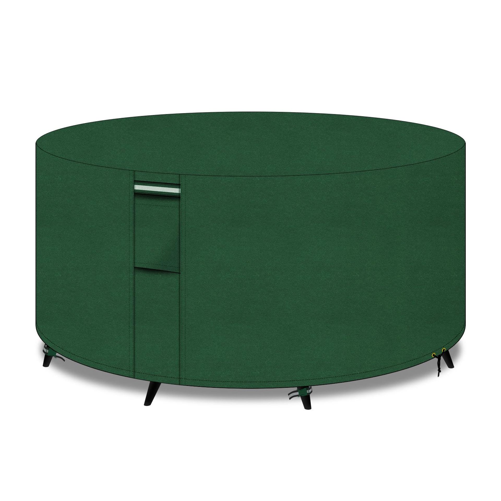 Heavy Duty Round Garden Table Cover with Air Vents, Waterproof & UV Resistant Furniture Protector, 102x71cm Green