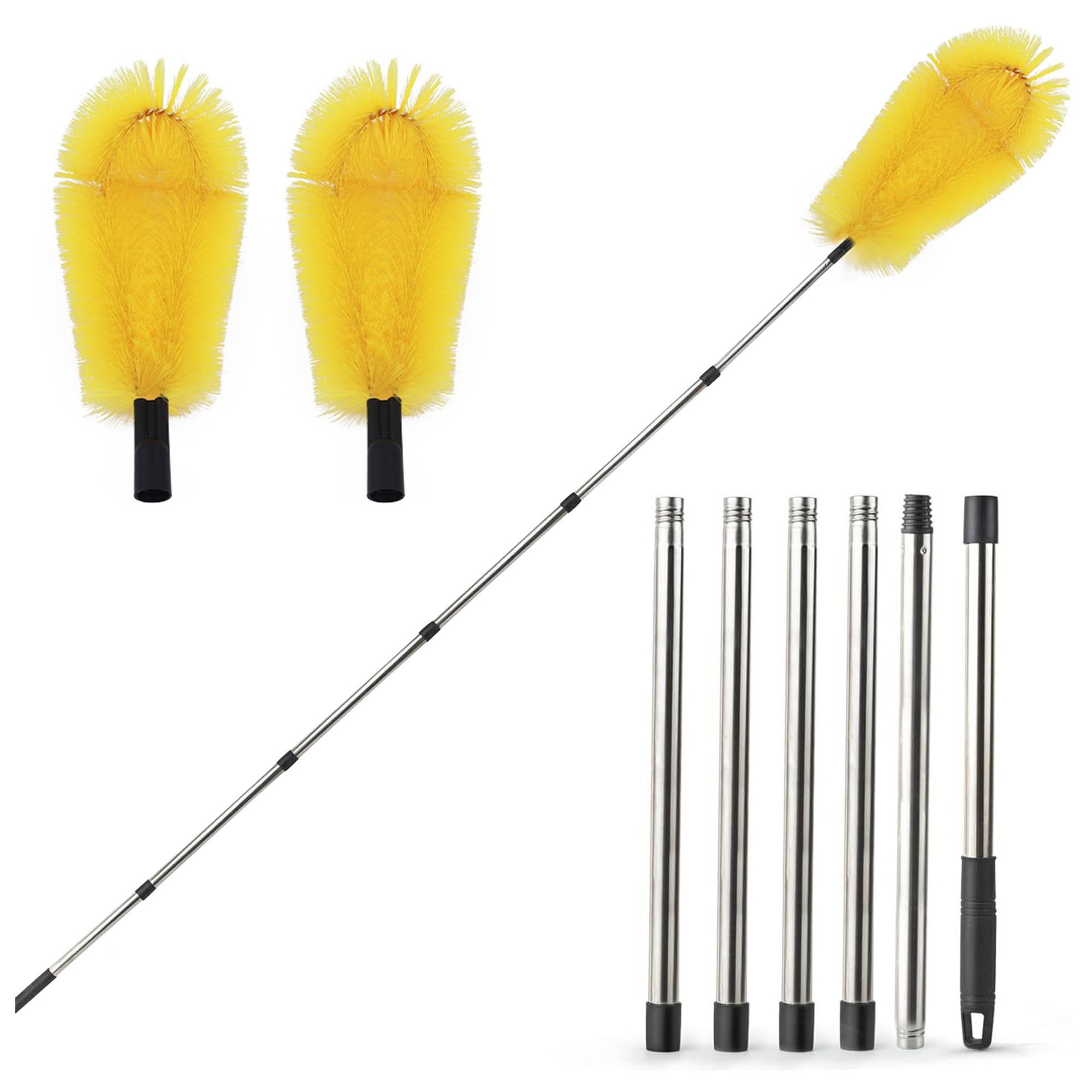 Telescopic Gutter Cleaning Brush Set, 7.48ft Extendable Poles with 2 Interchangeable Brushes for Roof Gutters, Leaves & Outdoor Cleaning