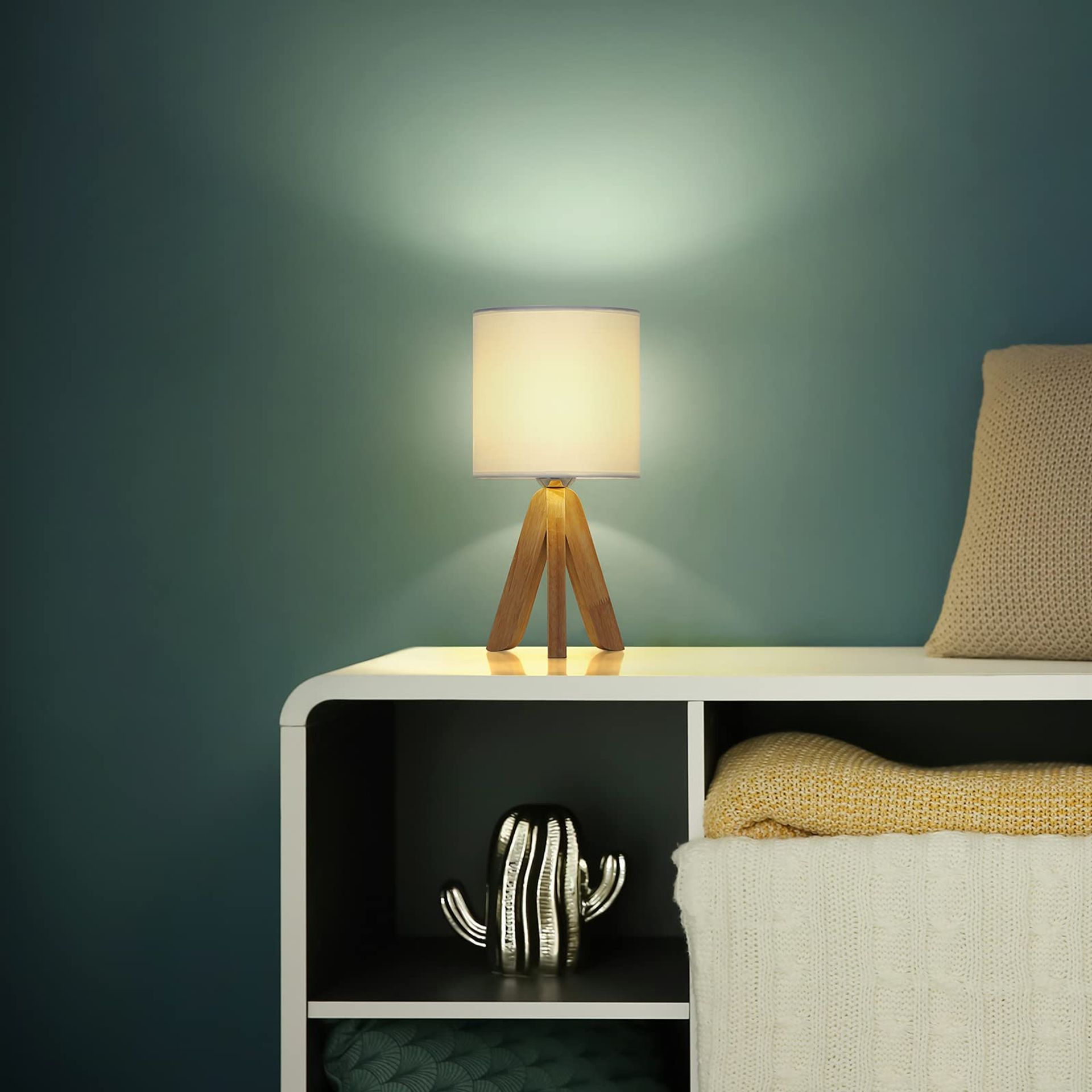 Set Of 2 Modern Gold Tripod Table Lamps – White Fabric Shade, Bedside Or Living Room, 42cm, 240V LED Compatible 4 thumbnail image