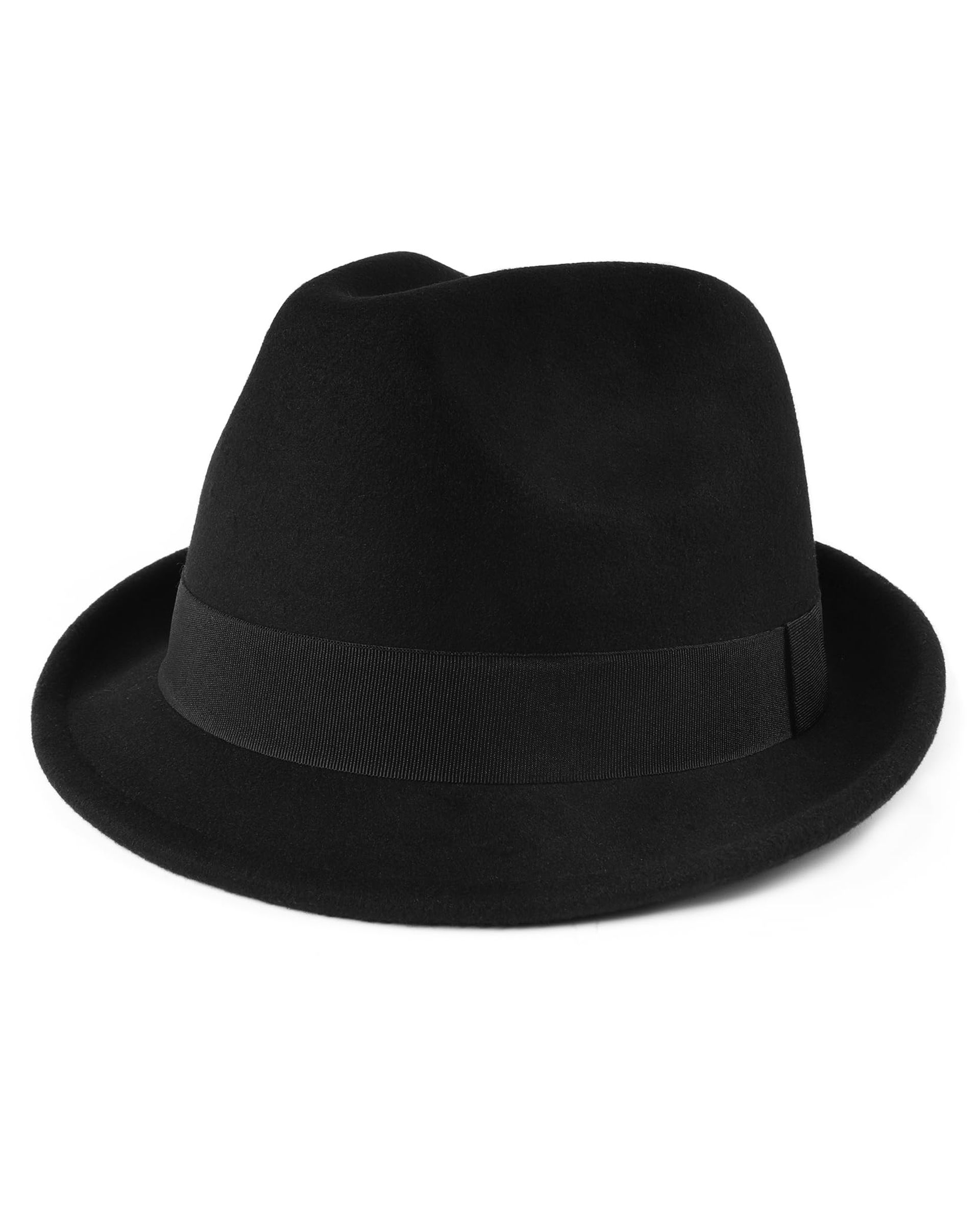 Felt Trilby Fedora Hat for Large & XL Heads with Roll-Up Short Brim and Classic Ribbon Design – Vintage Jazz Cuban Style
