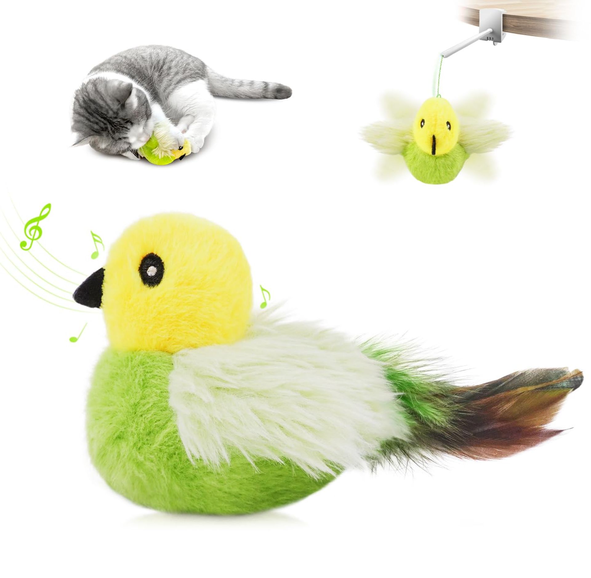 Interactive Flapping Bird Cat Toy with Rod & Catnip - Automatic Chirping & Rechargeable for Indoor Cats