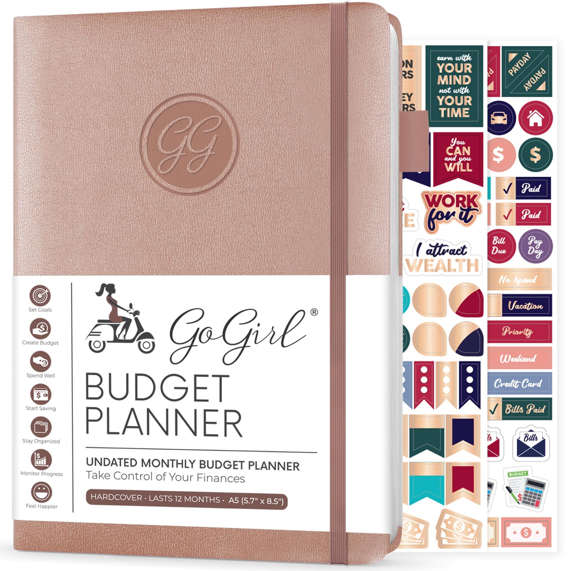 GoGirl Budget Planner - Monthly Financial Planner Organizer Budget Book. Expense Tracker Notebook Journal to Control Your Money. Undated - Start Any Time, 13.5x19cm, Lasts 1 Year - Rose Gold