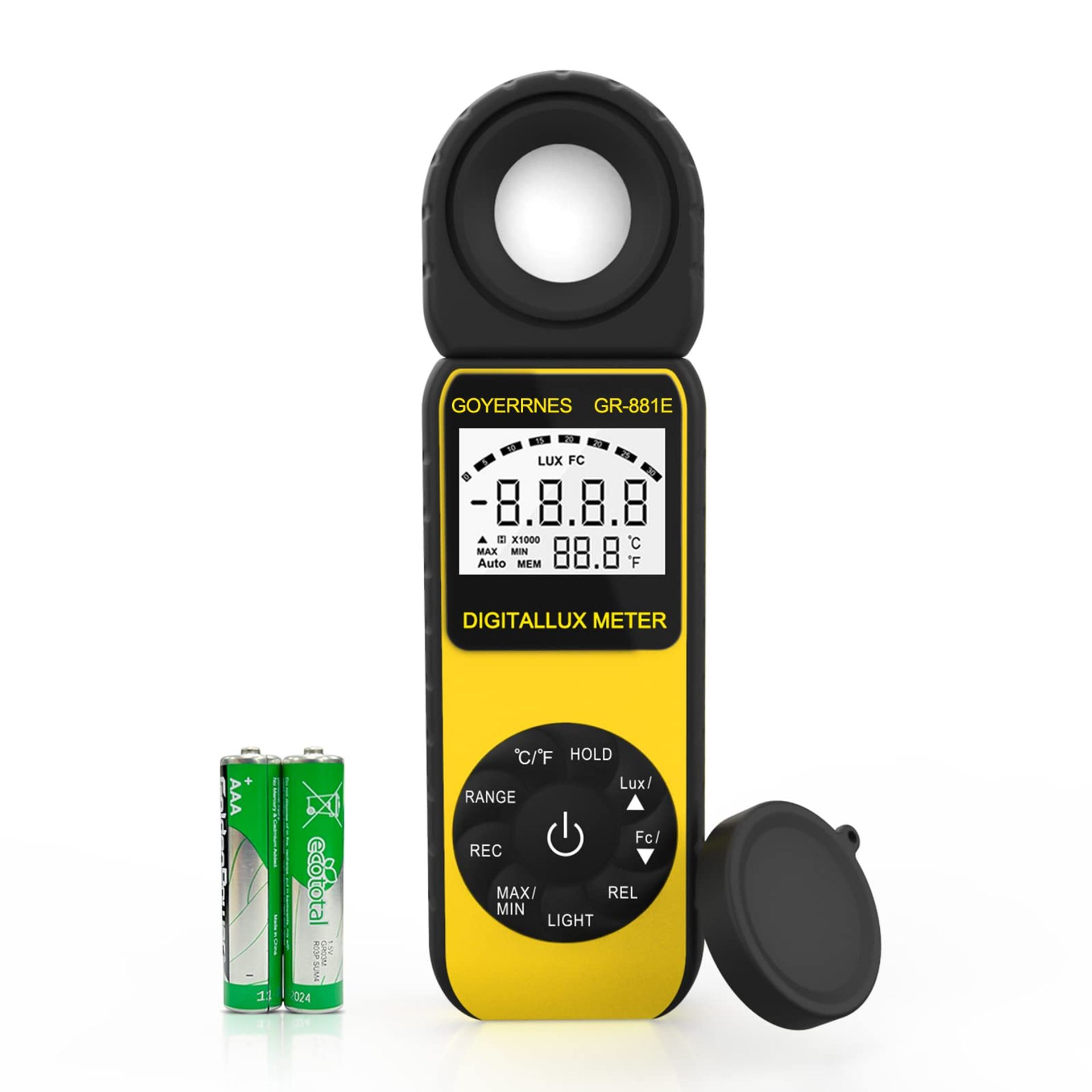 Digital Light Meter Lux Meter 300,000Lux GR-881E with Rotatable Detector for Photography Plants and LED Lighting - Black GR-881E